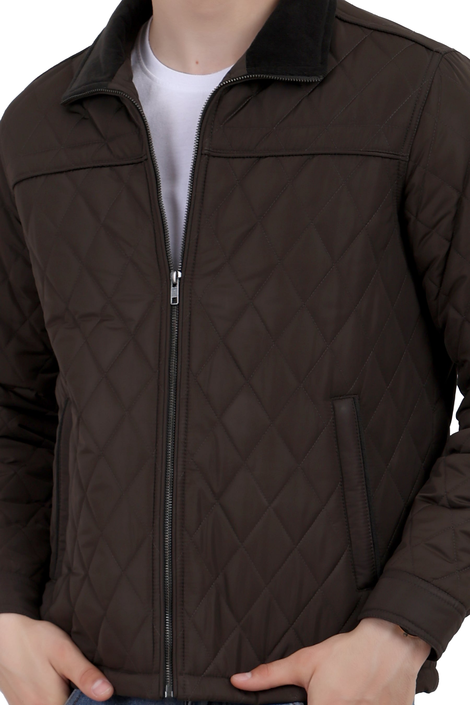 Quilted Memory Jacket With Corduroy Collar