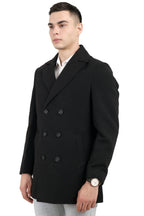 Men's Double Breast Semi Long Coat in Tweed Fabric
