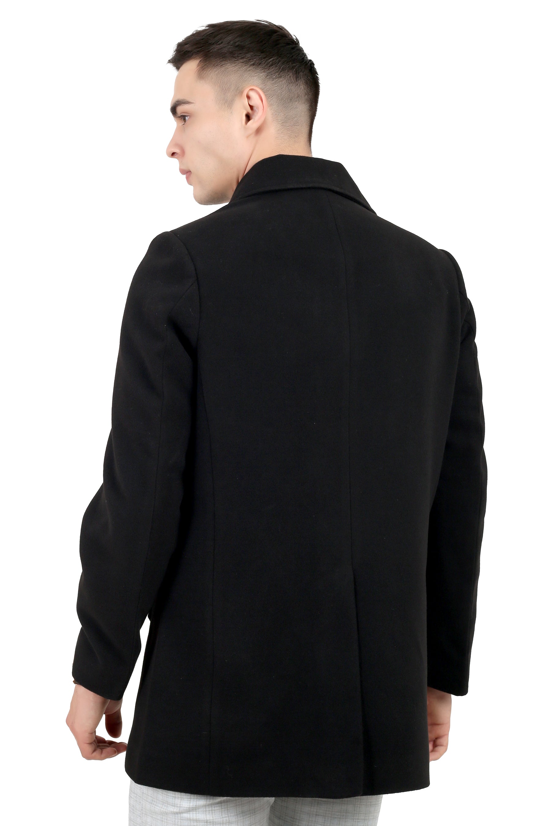 Men's Double Breast Semi Long Coat in Tweed Fabric