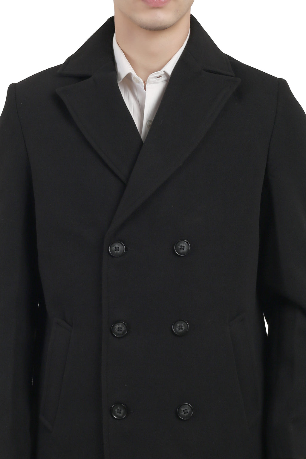 Men's Double Breast Semi Long Coat in Tweed Fabric