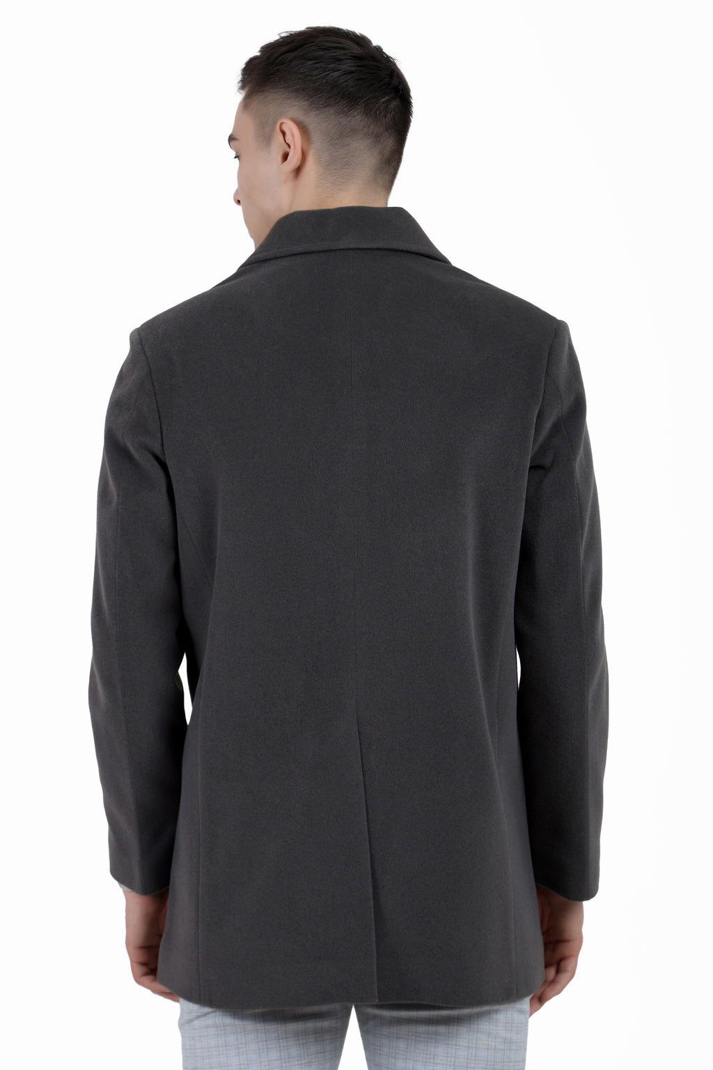 Men's Double Breast Semi Long Coat in Bonded Velvet Fabric