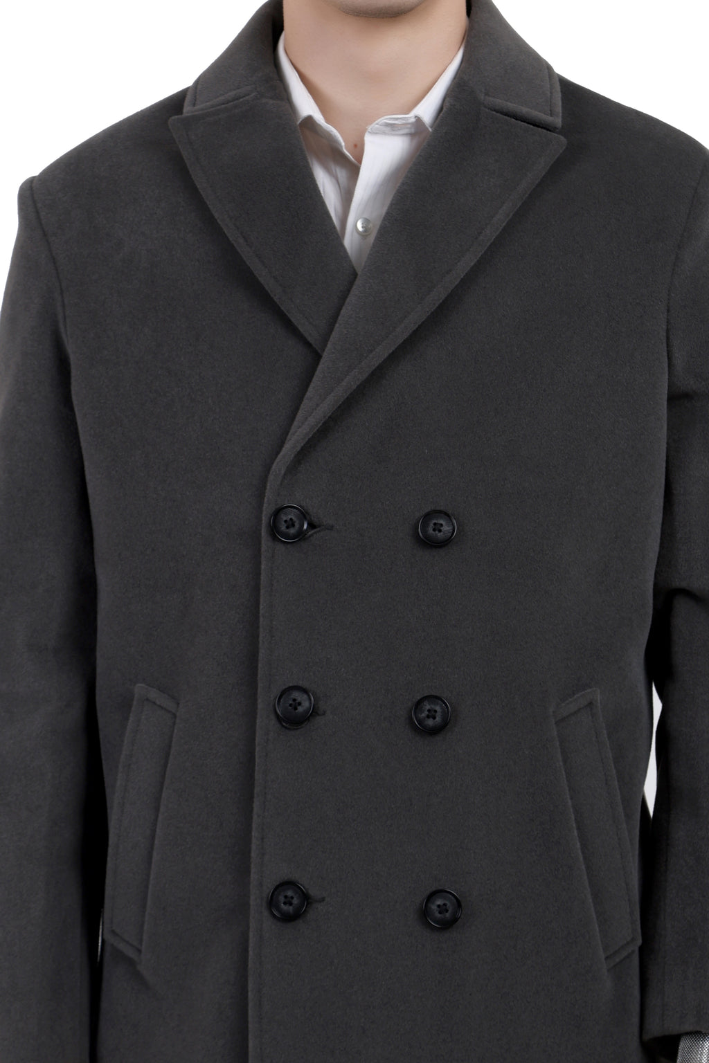 Men's Double Breast Semi Long Coat in Bonded Velvet Fabric