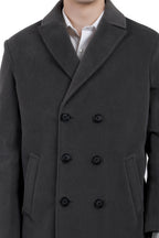 Men's Double Breast Semi Long Coat in Bonded Velvet Fabric