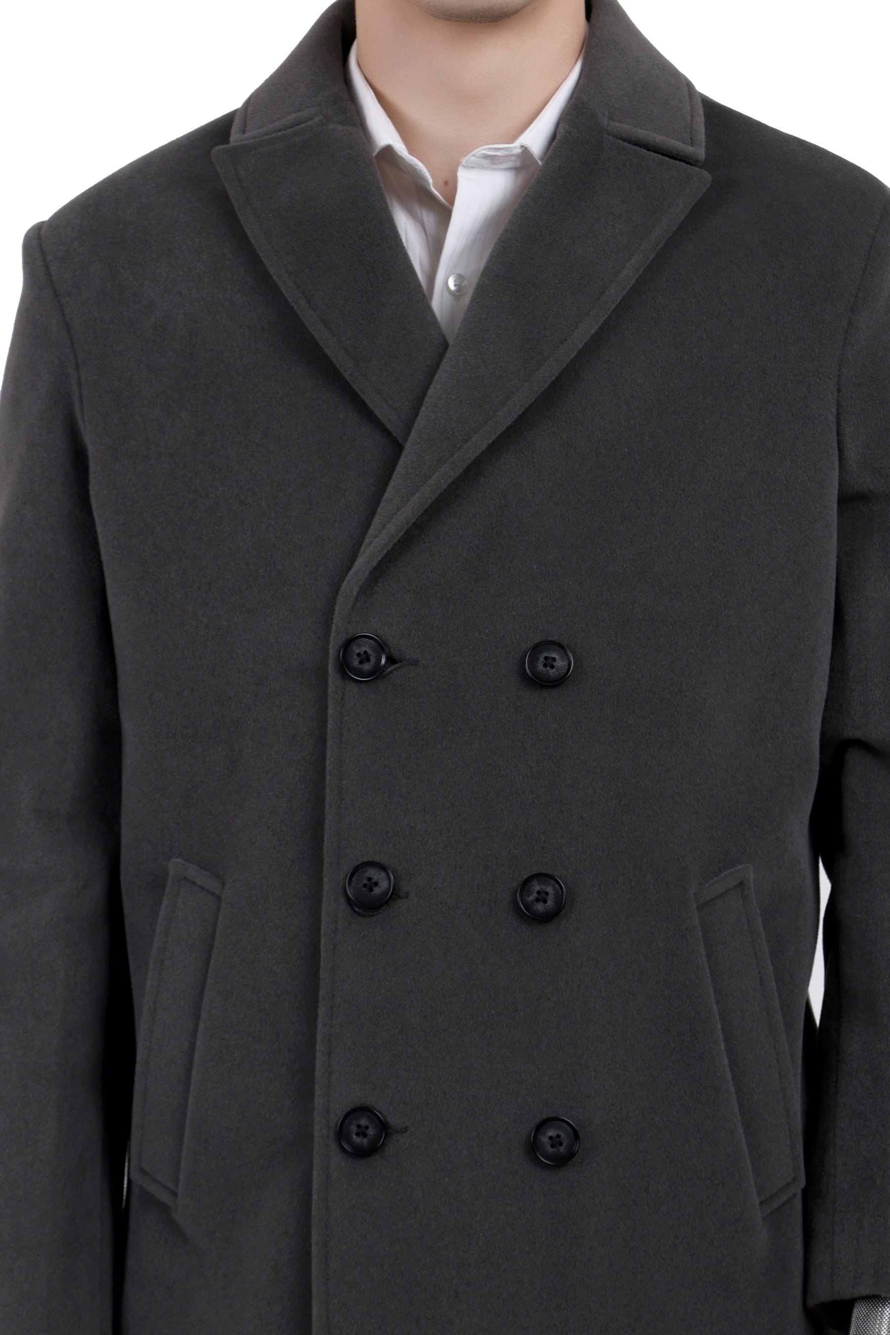 Men's Double Breast Semi Long Coat in Bonded Velvet Fabric