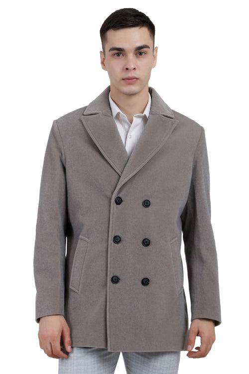 Men's Double Breast Semi Long Coat in Bonded Velvet Fabric