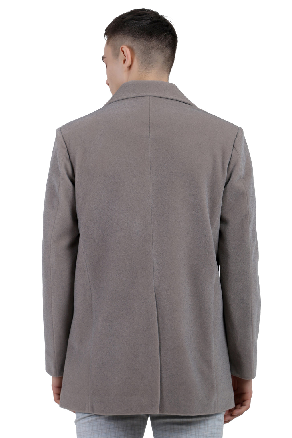 Men's Double Breast Semi Long Coat in Bonded Velvet Fabric