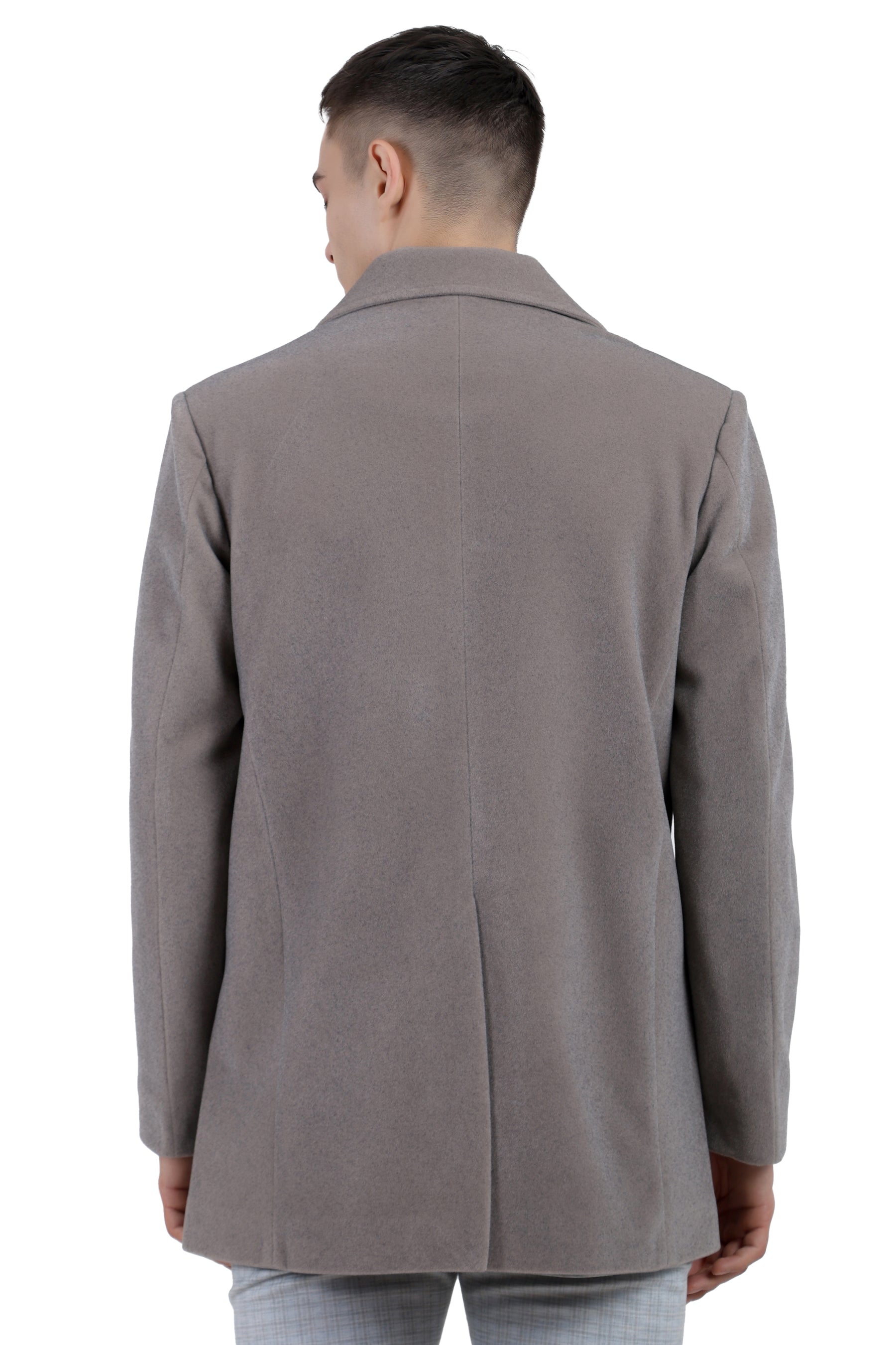 Men's Double Breast Semi Long Coat in Bonded Velvet Fabric