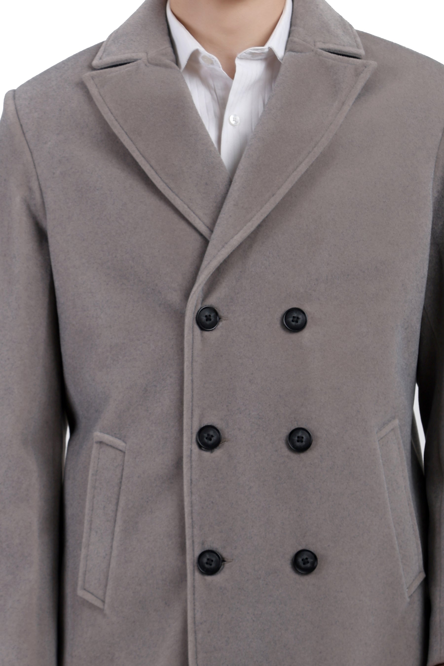 Men's Double Breast Semi Long Coat in Bonded Velvet Fabric