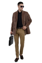 Men's Double Breast Semi Long Coat in Bonded Velvet Fabric