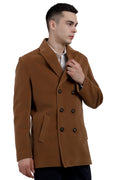 Men's Double Breast Semi Long Coat in Bonded Velvet Fabric