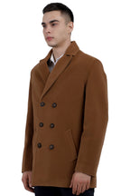 Men's Double Breast Semi Long Coat in Bonded Velvet Fabric