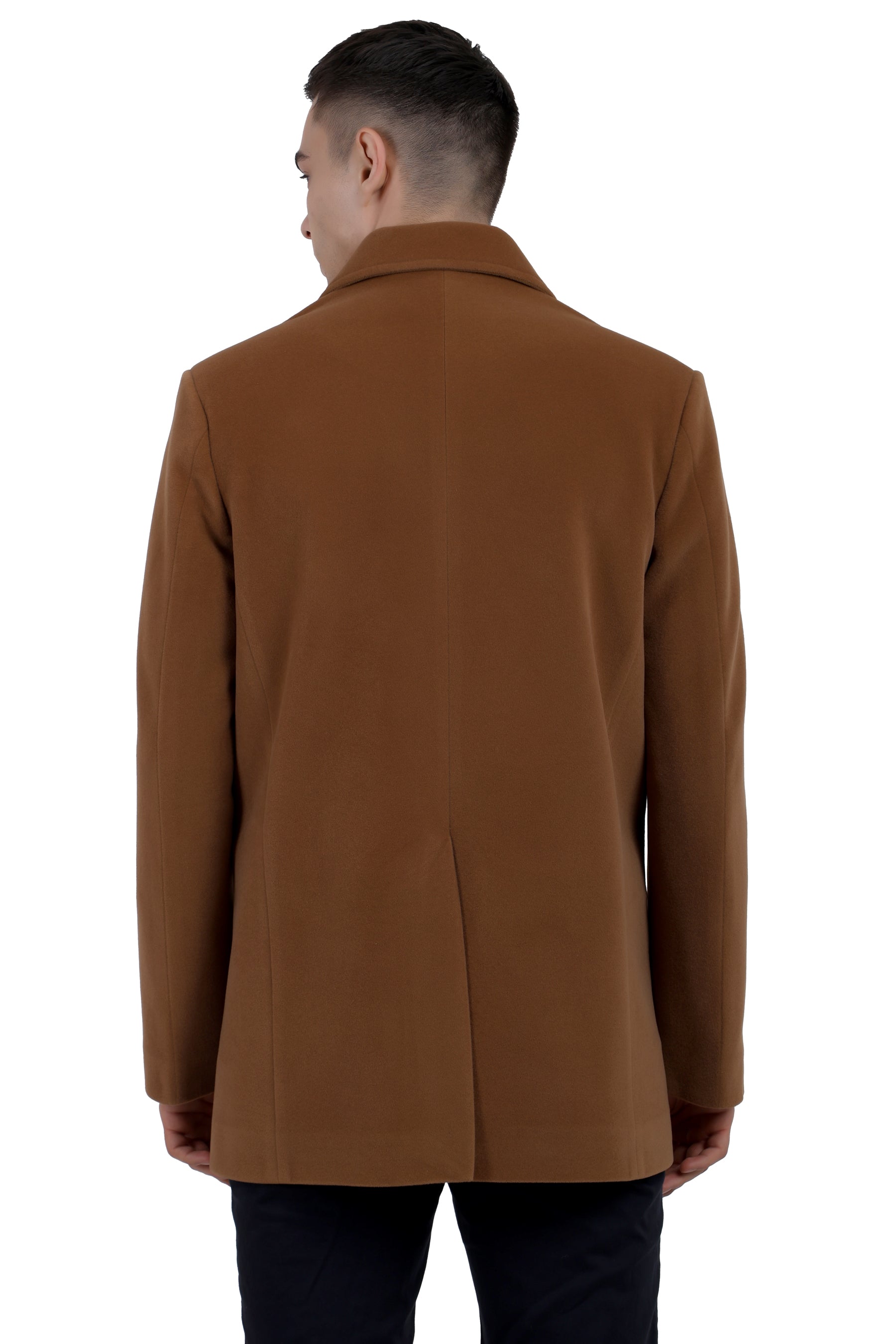 Men's Double Breast Semi Long Coat in Bonded Velvet Fabric