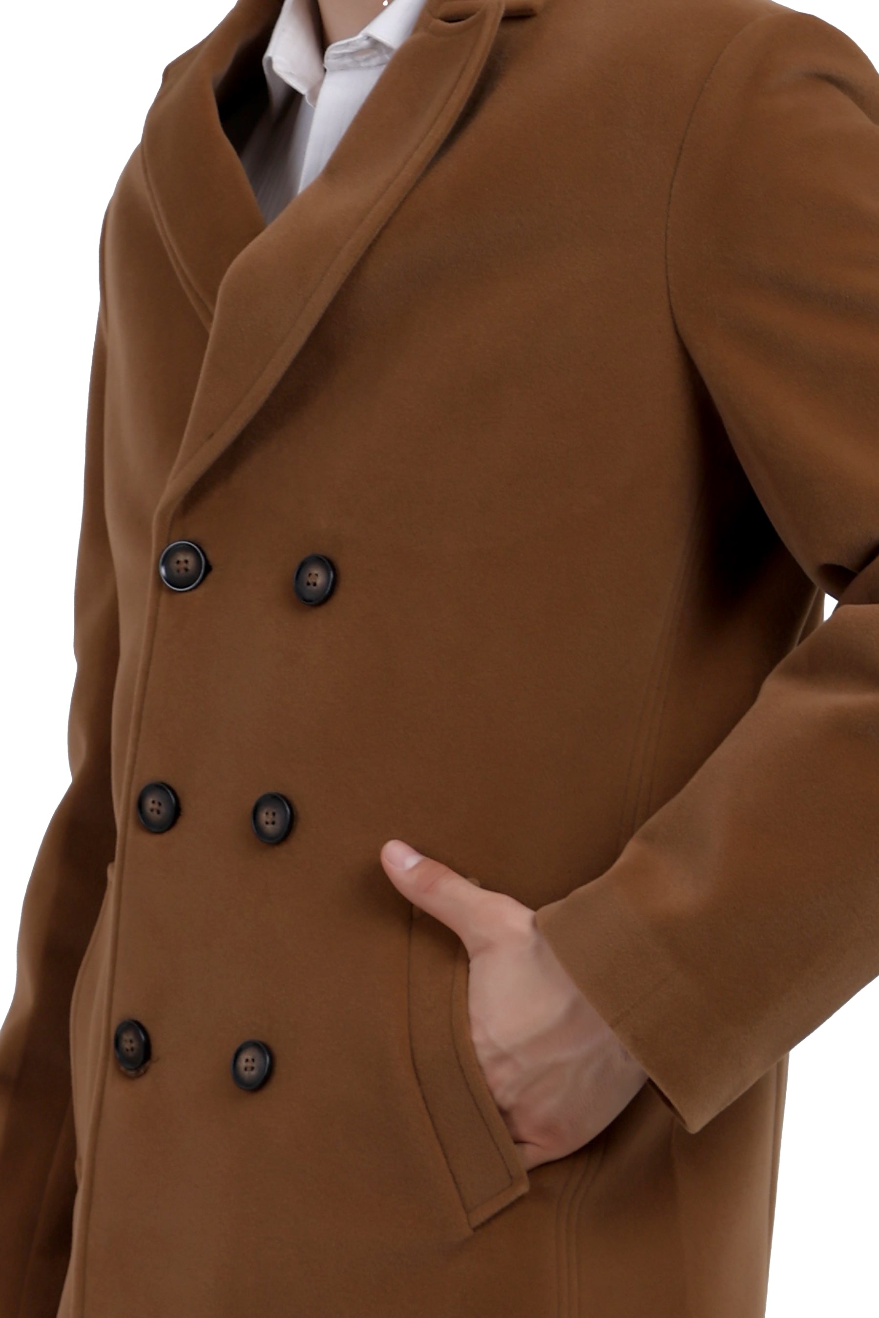 Men's Double Breast Semi Long Coat in Bonded Velvet Fabric