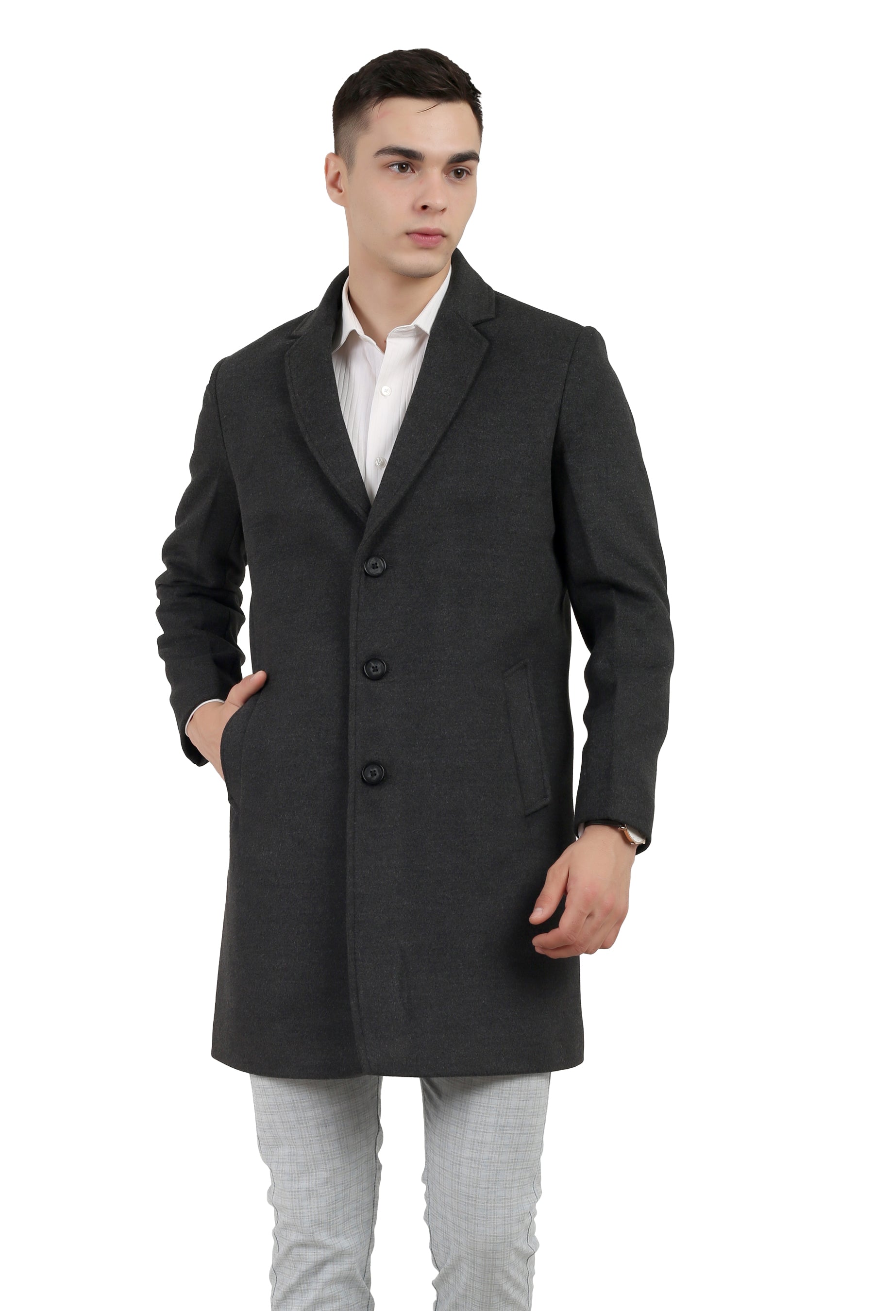 Men's Long Coat in Tweed Fabric