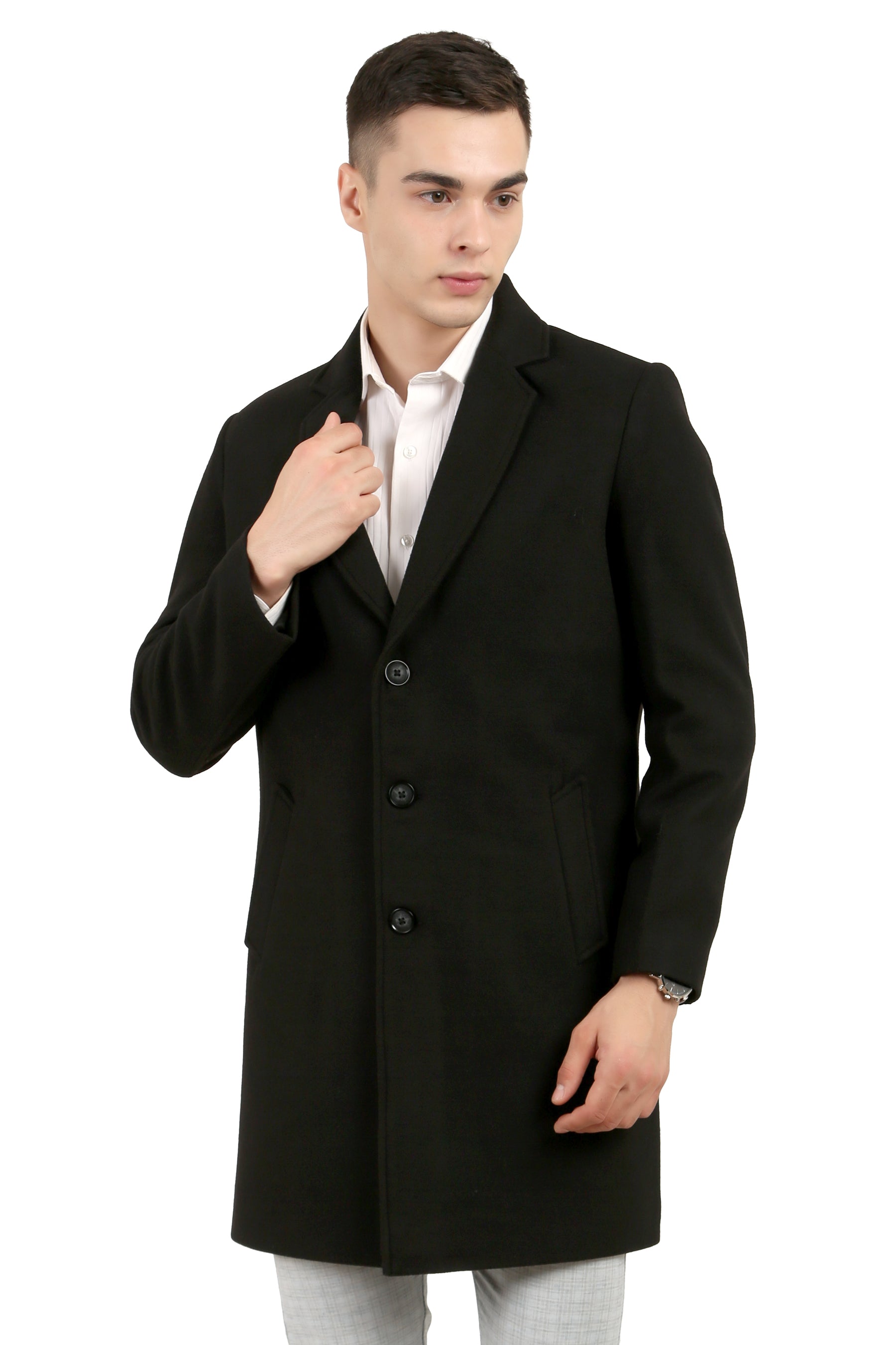 Men's Long Coat in Tweed Fabric