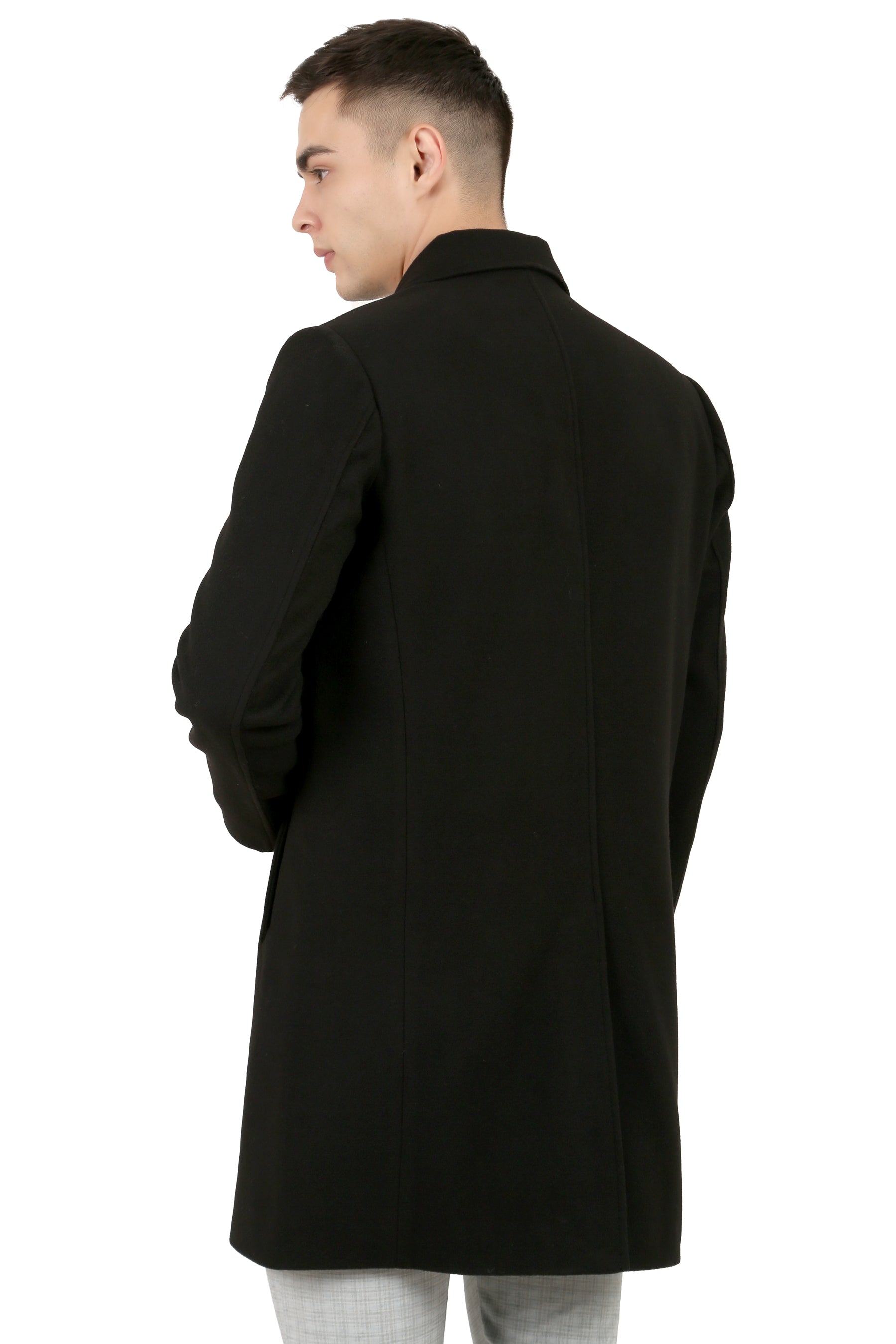 Men's Long Coat in Tweed Fabric