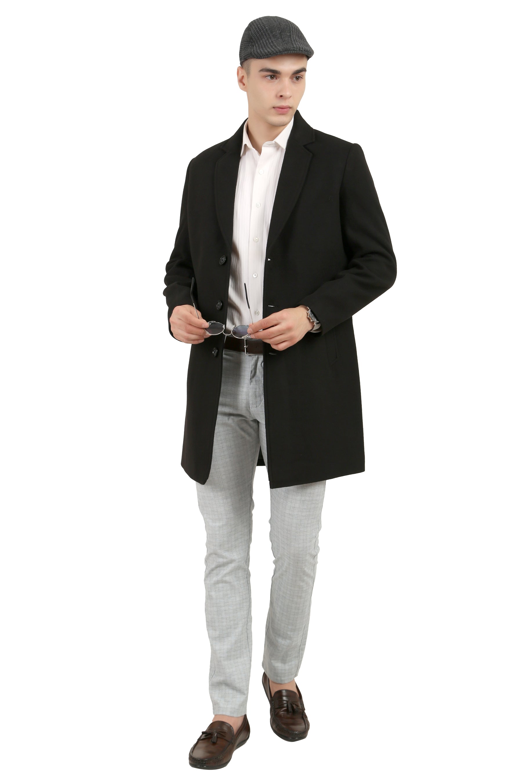 Men's Long Coat in Tweed Fabric