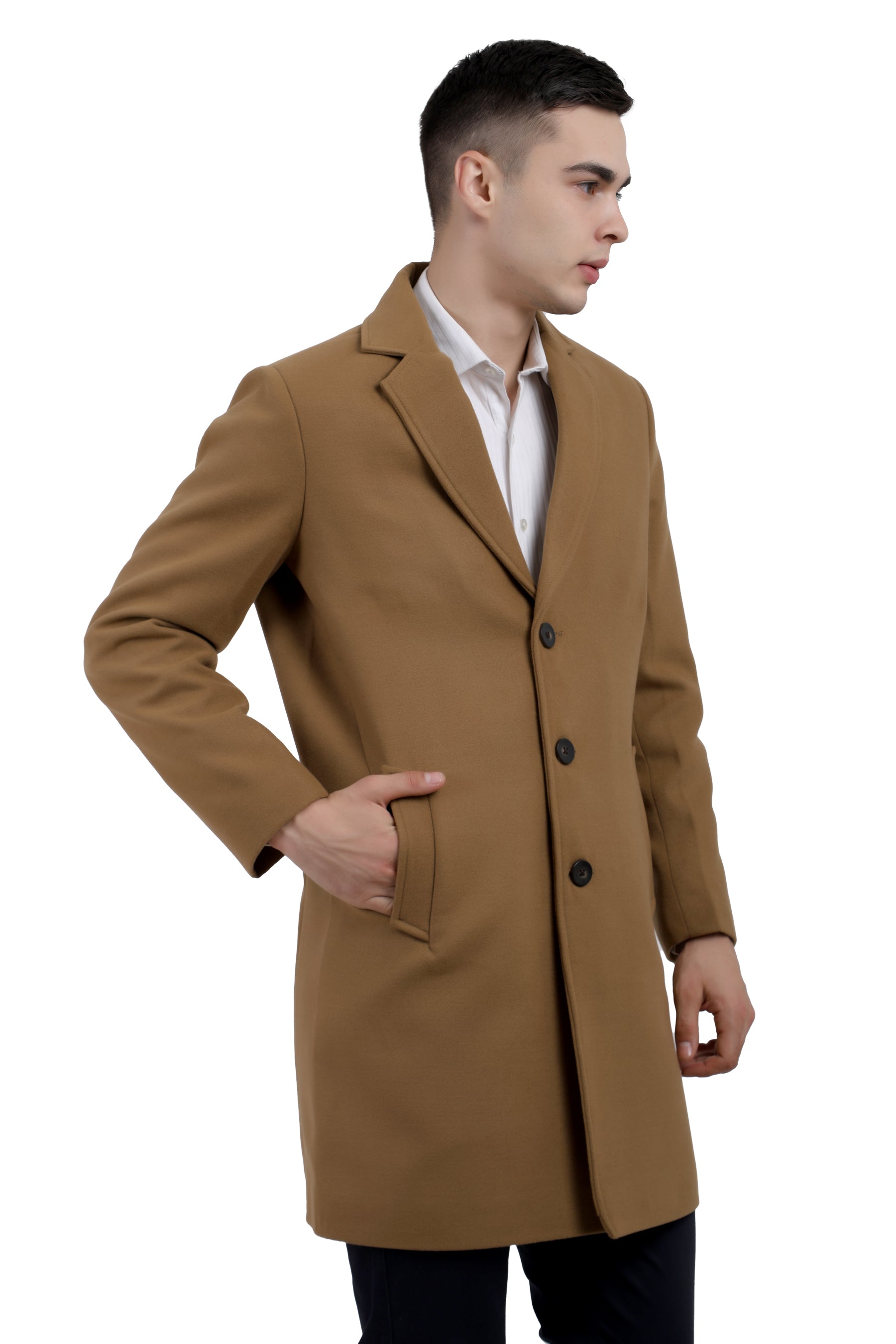 Men's Long Coat in Tweed Fabric