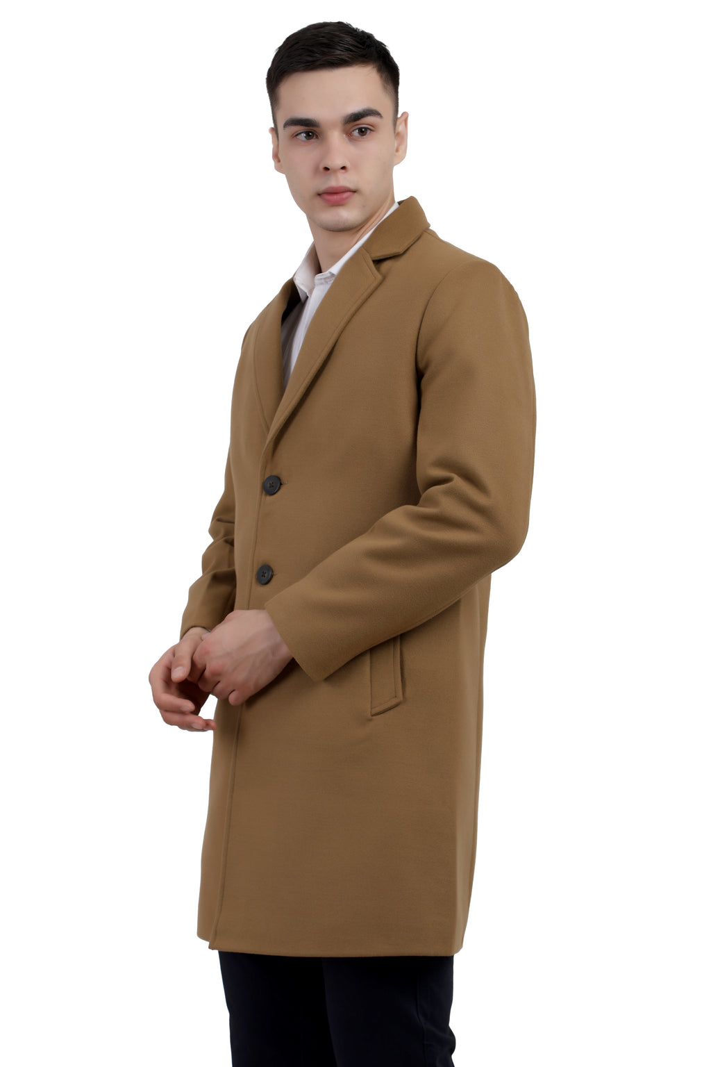 Men's Long Coat in Tweed Fabric