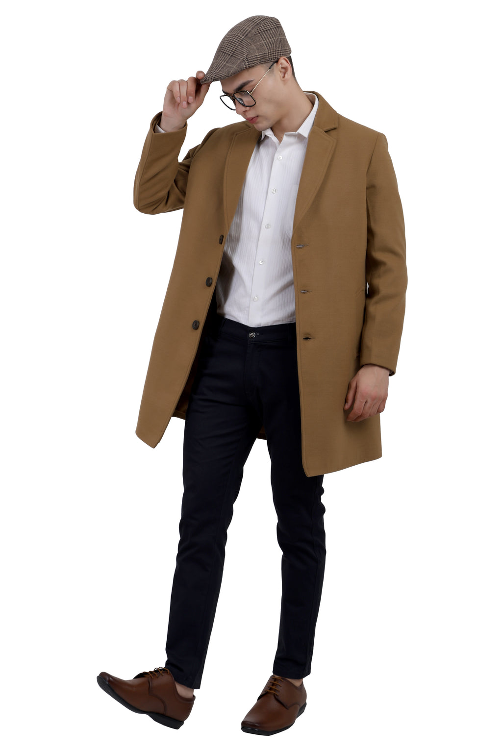 Men's Long Coat in Tweed Fabric