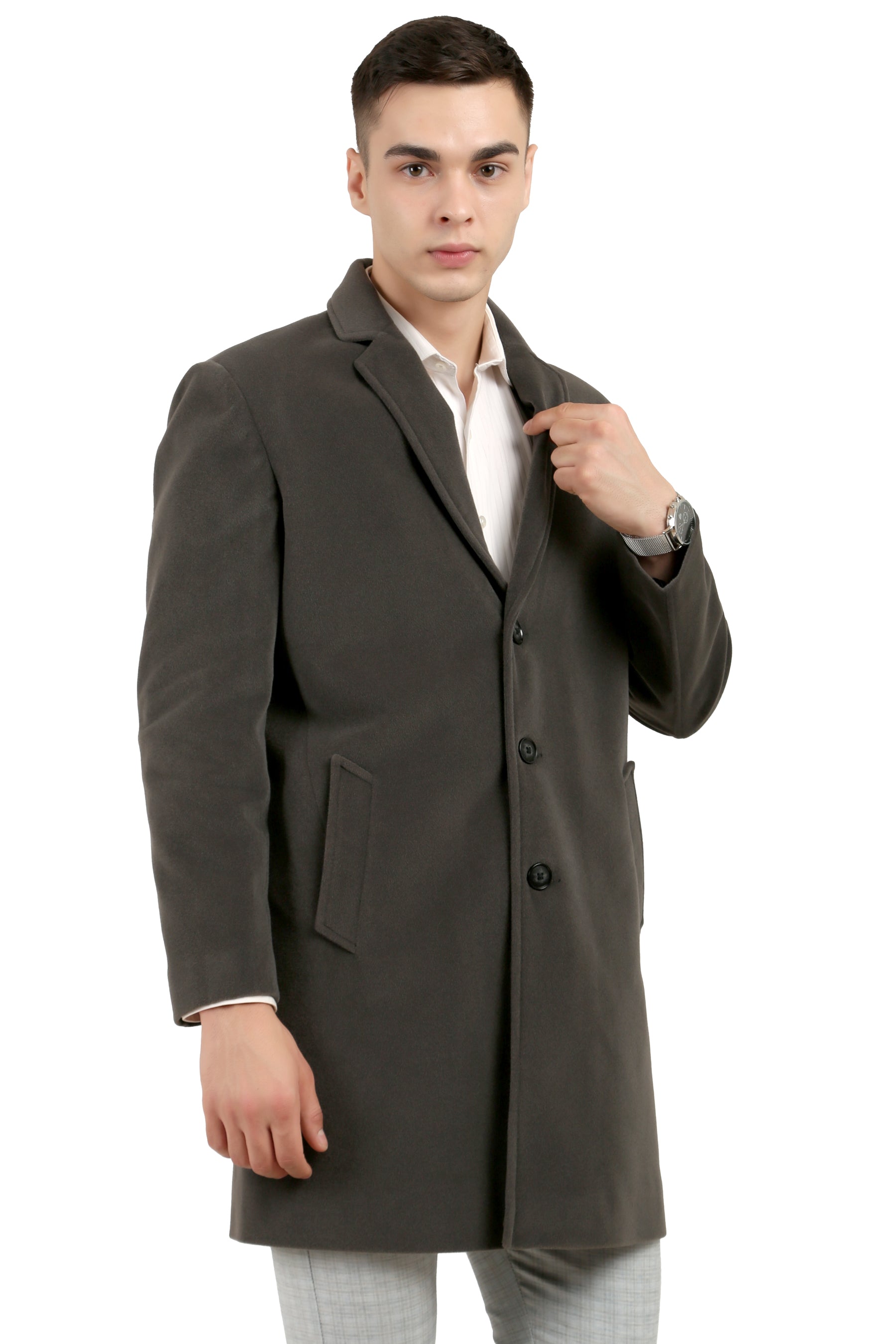 Men's Long Coat in Velvet Fabric