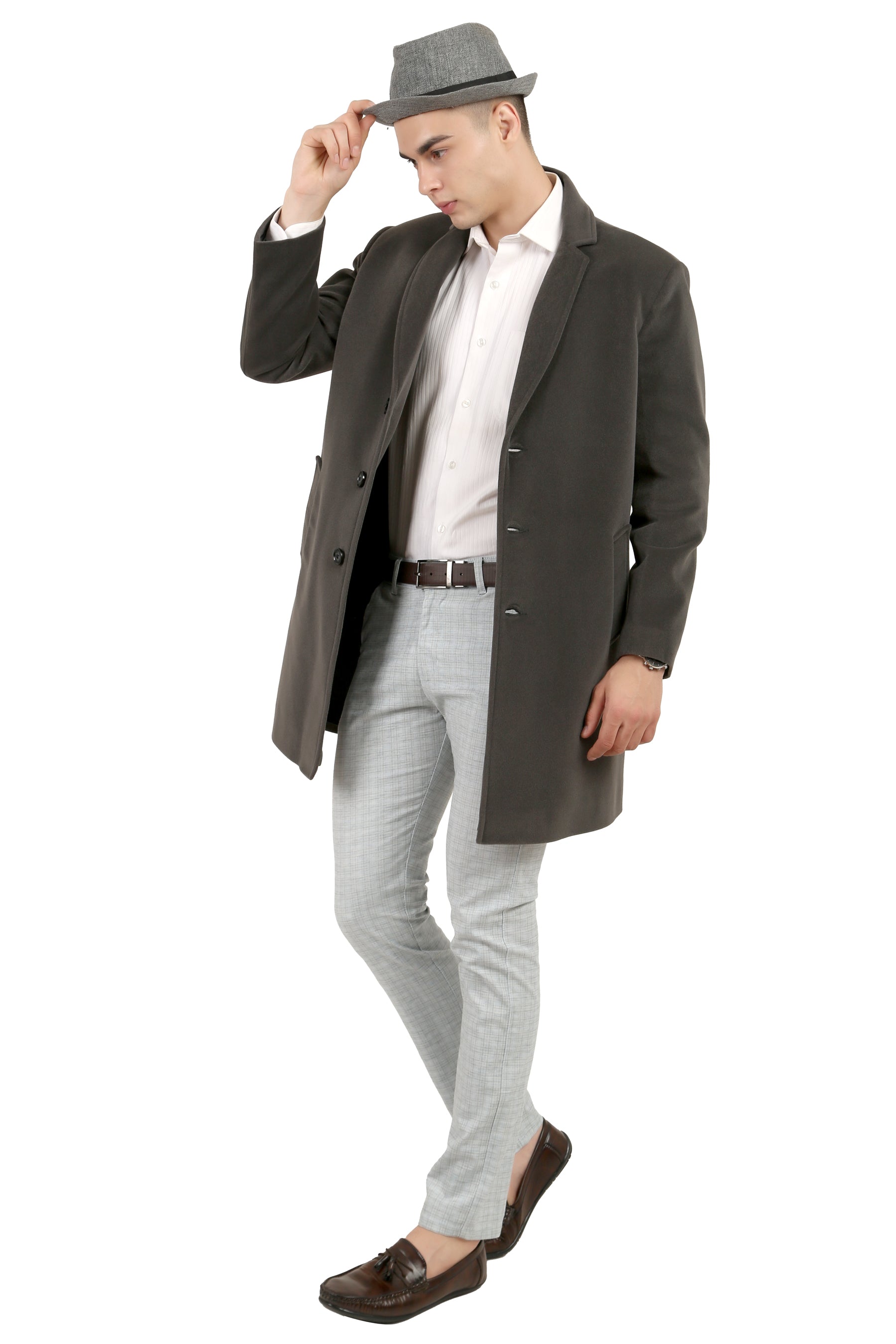 Men's Long Coat in Velvet Fabric