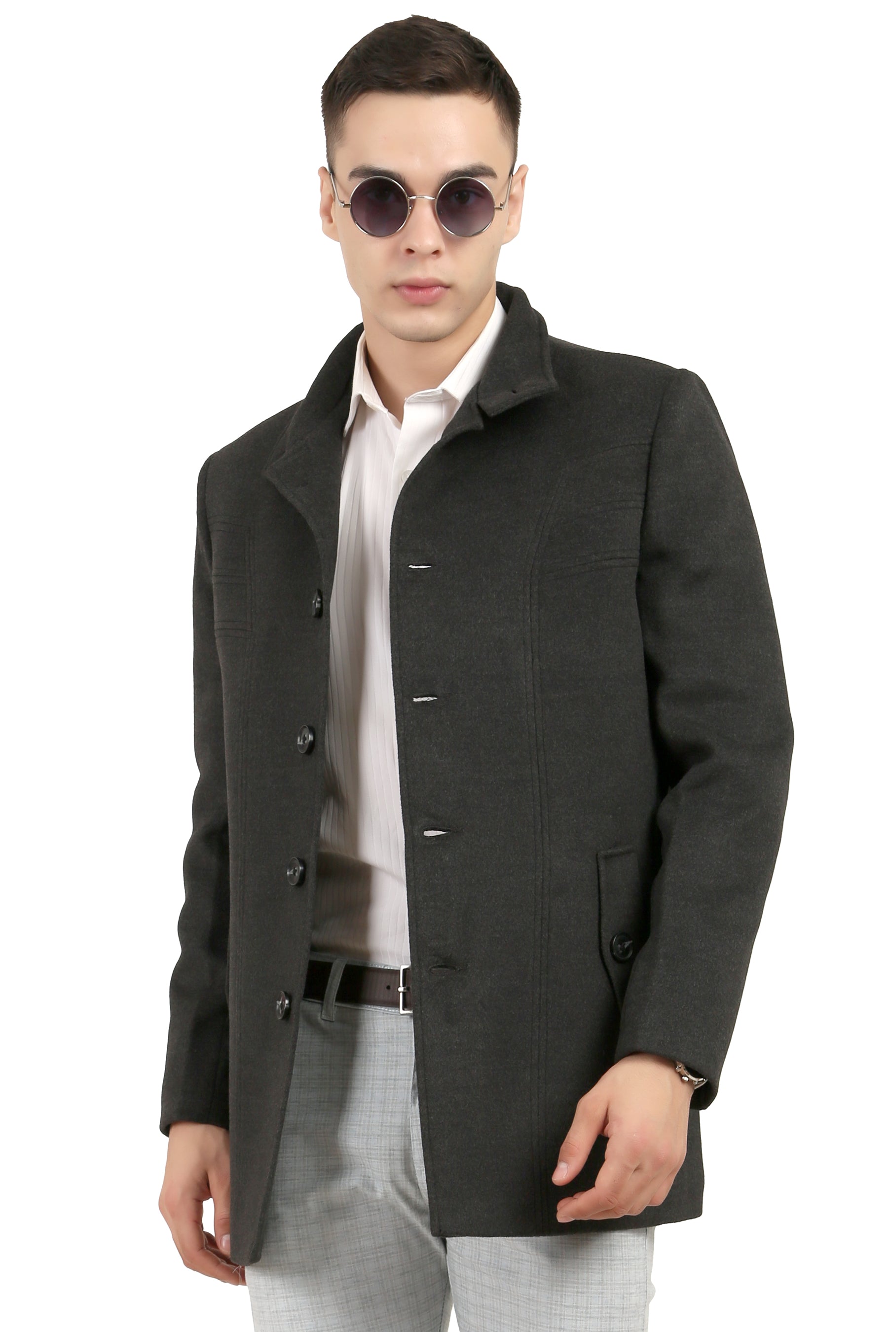 Men's Semi Long Coat in Tweed Fabric