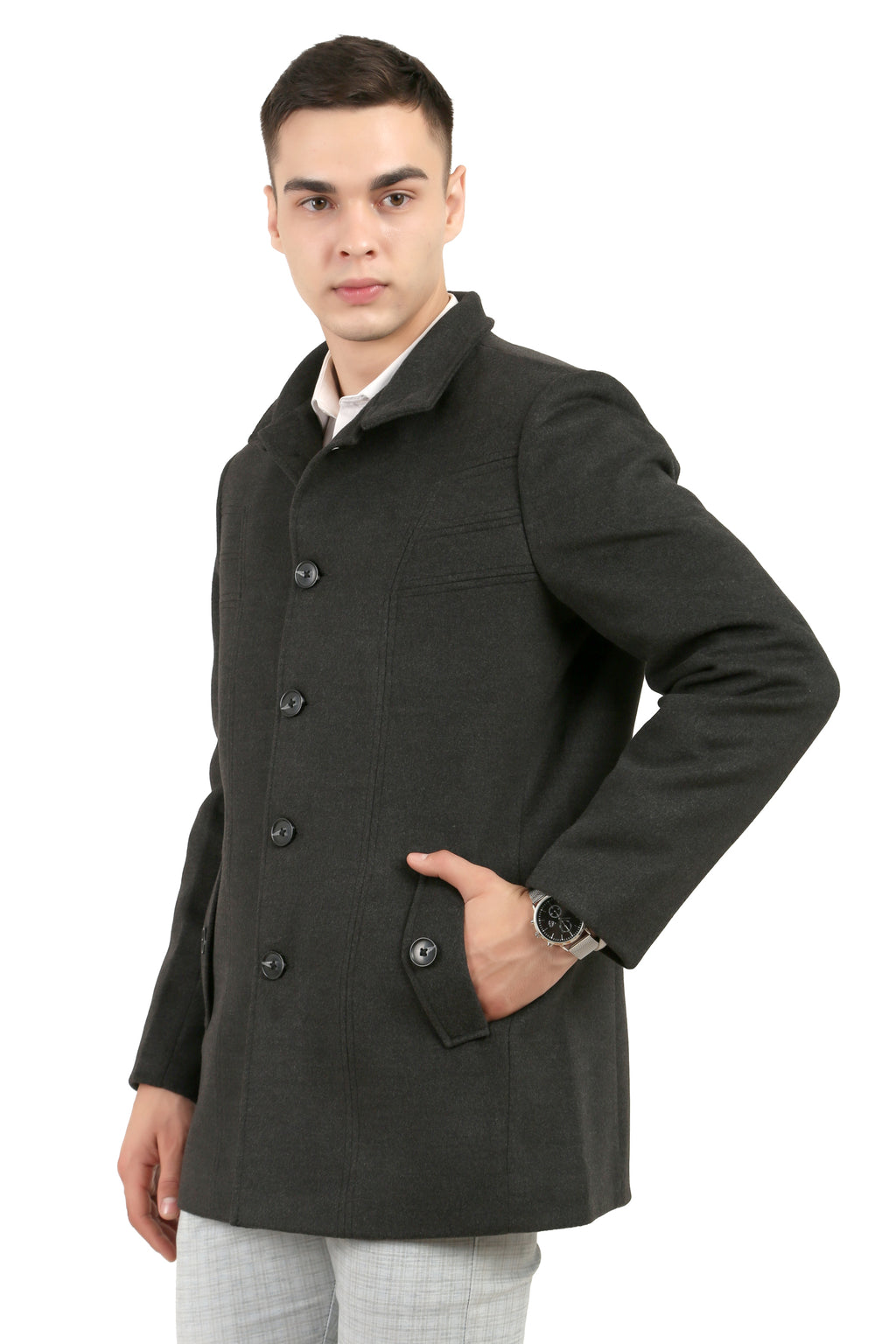 Men's Semi Long Coat in Tweed Fabric