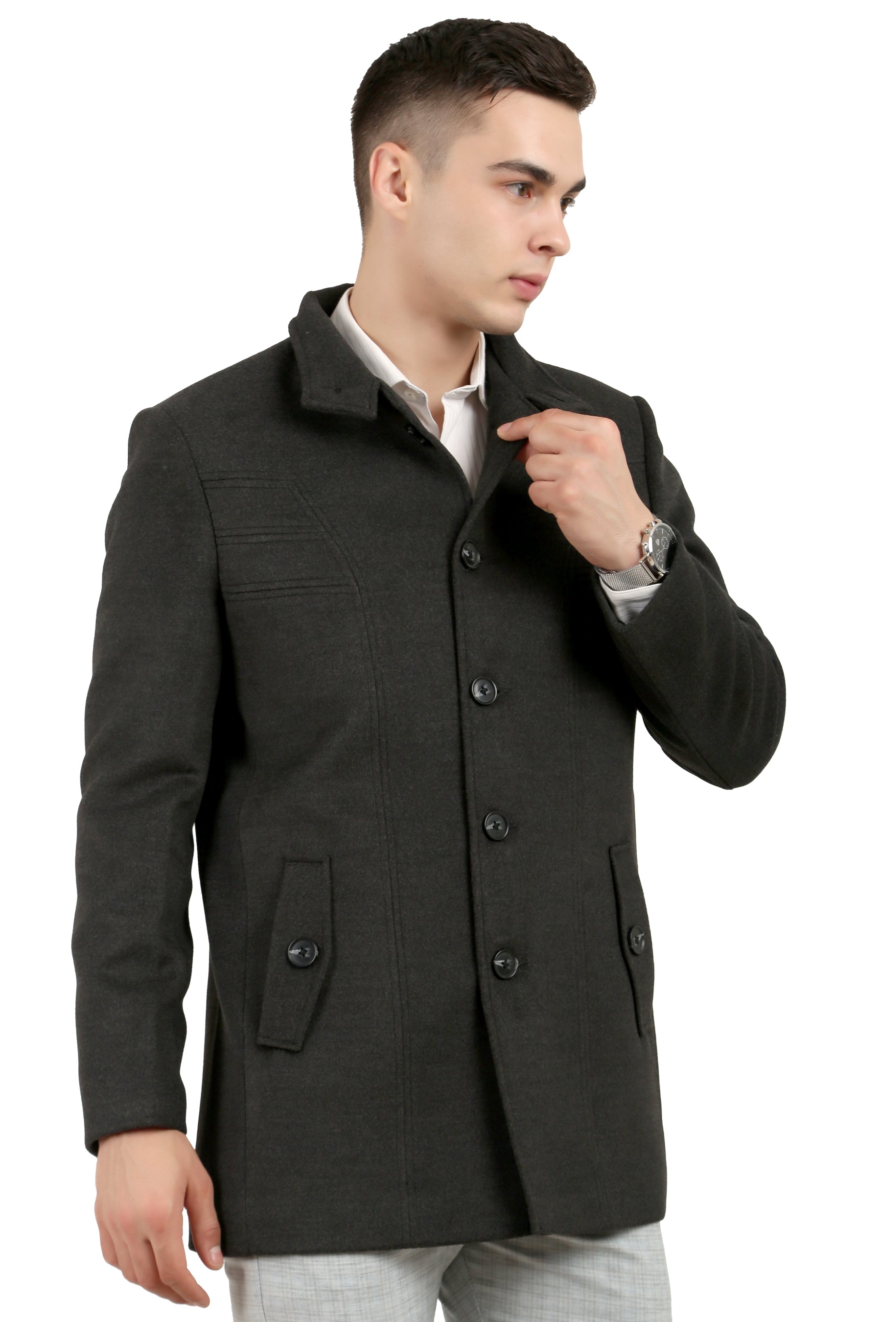Men's Semi Long Coat in Tweed Fabric