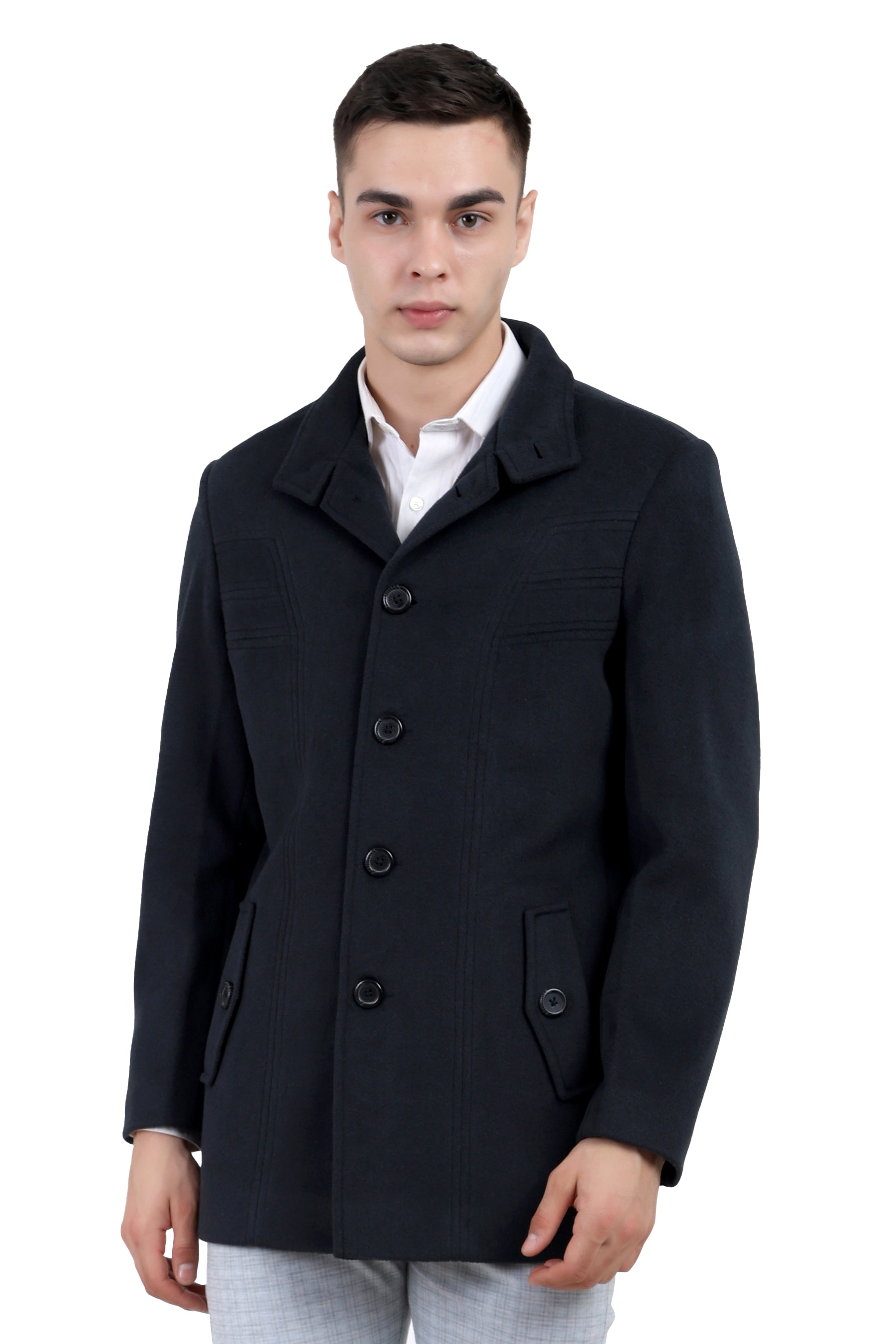 Men's Semi Long Coat in Tweed Fabric