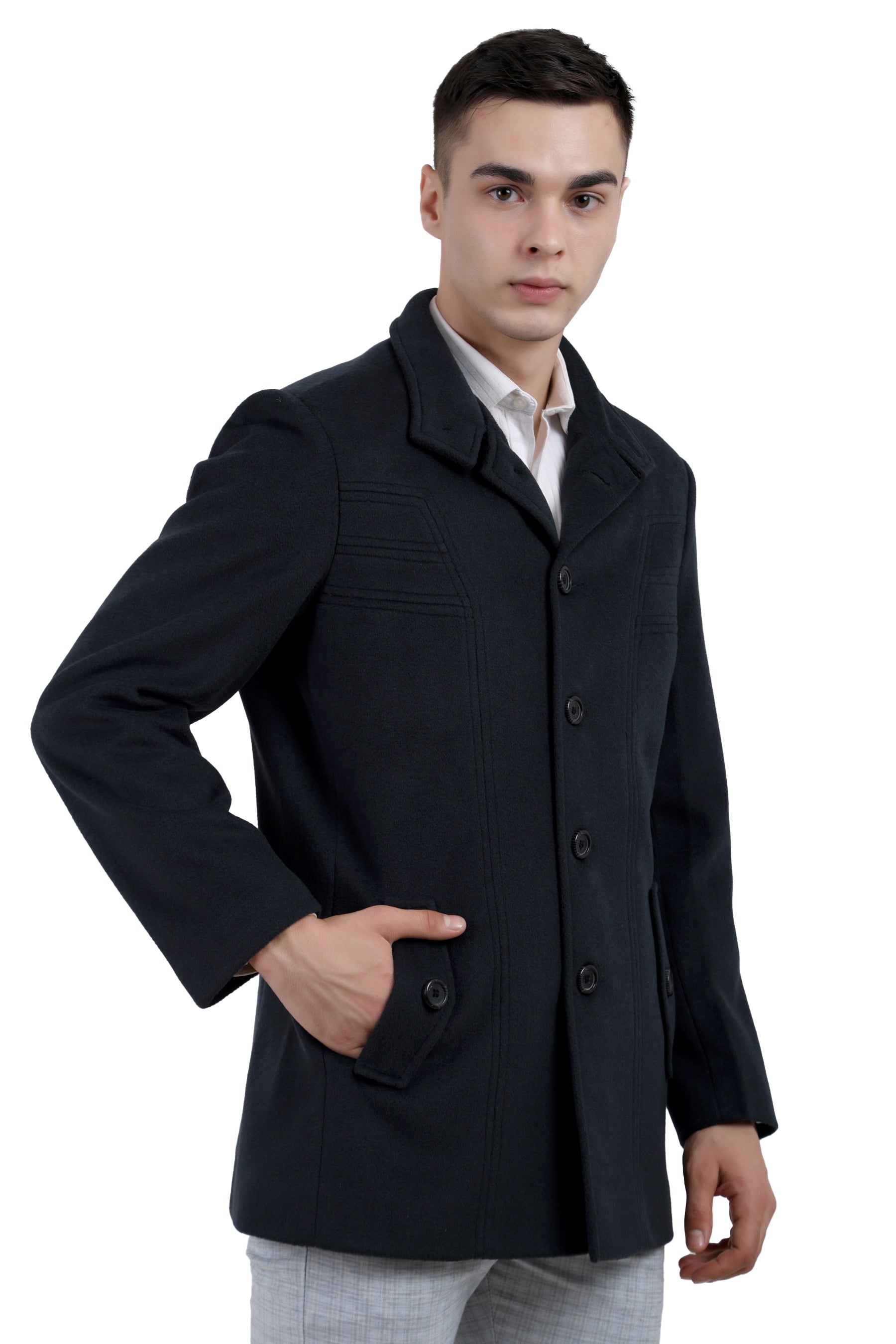 Men's Semi Long Coat in Tweed Fabric