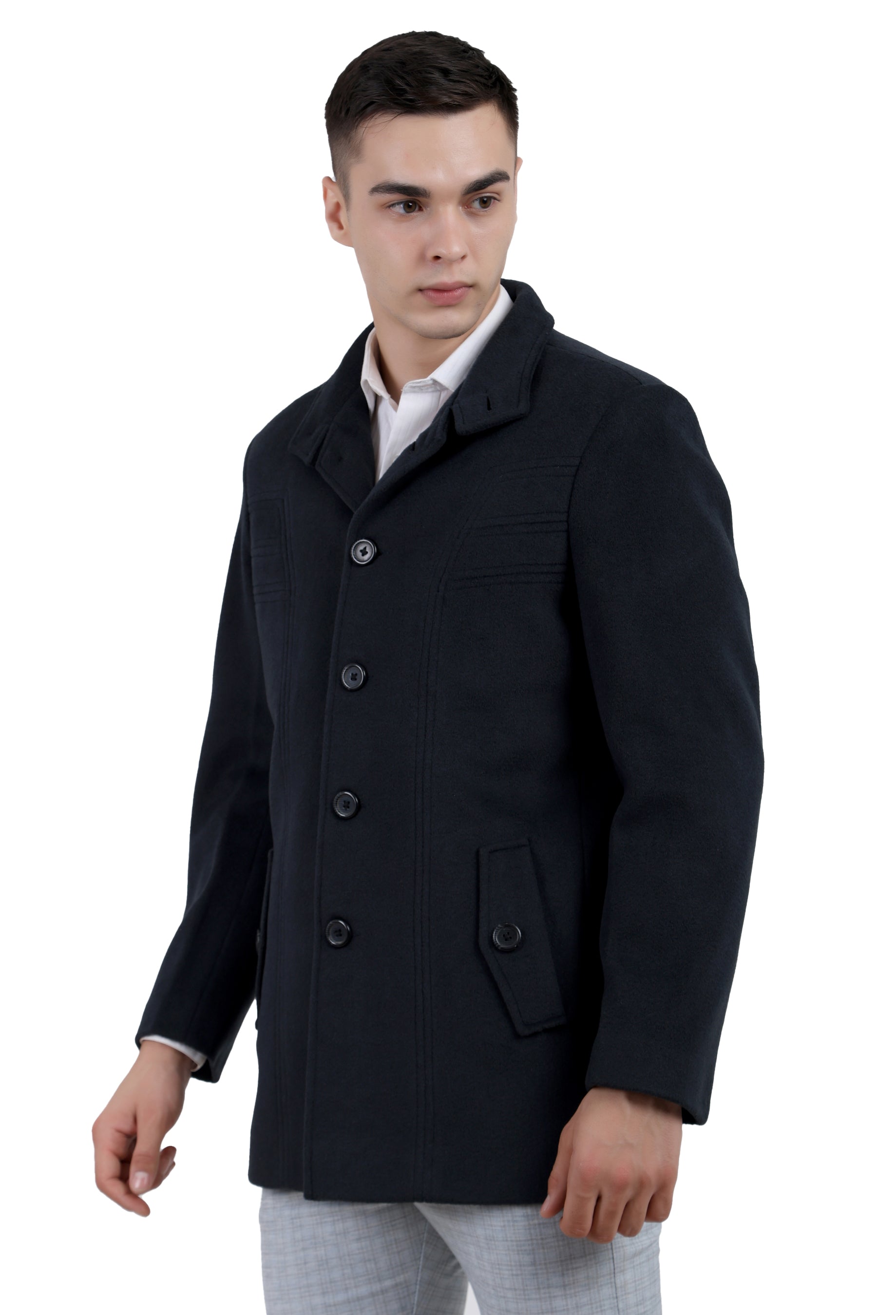 Men's Semi Long Coat in Tweed Fabric