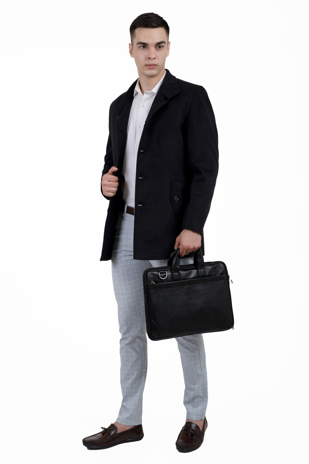Men's Semi Long Coat in Tweed Fabric