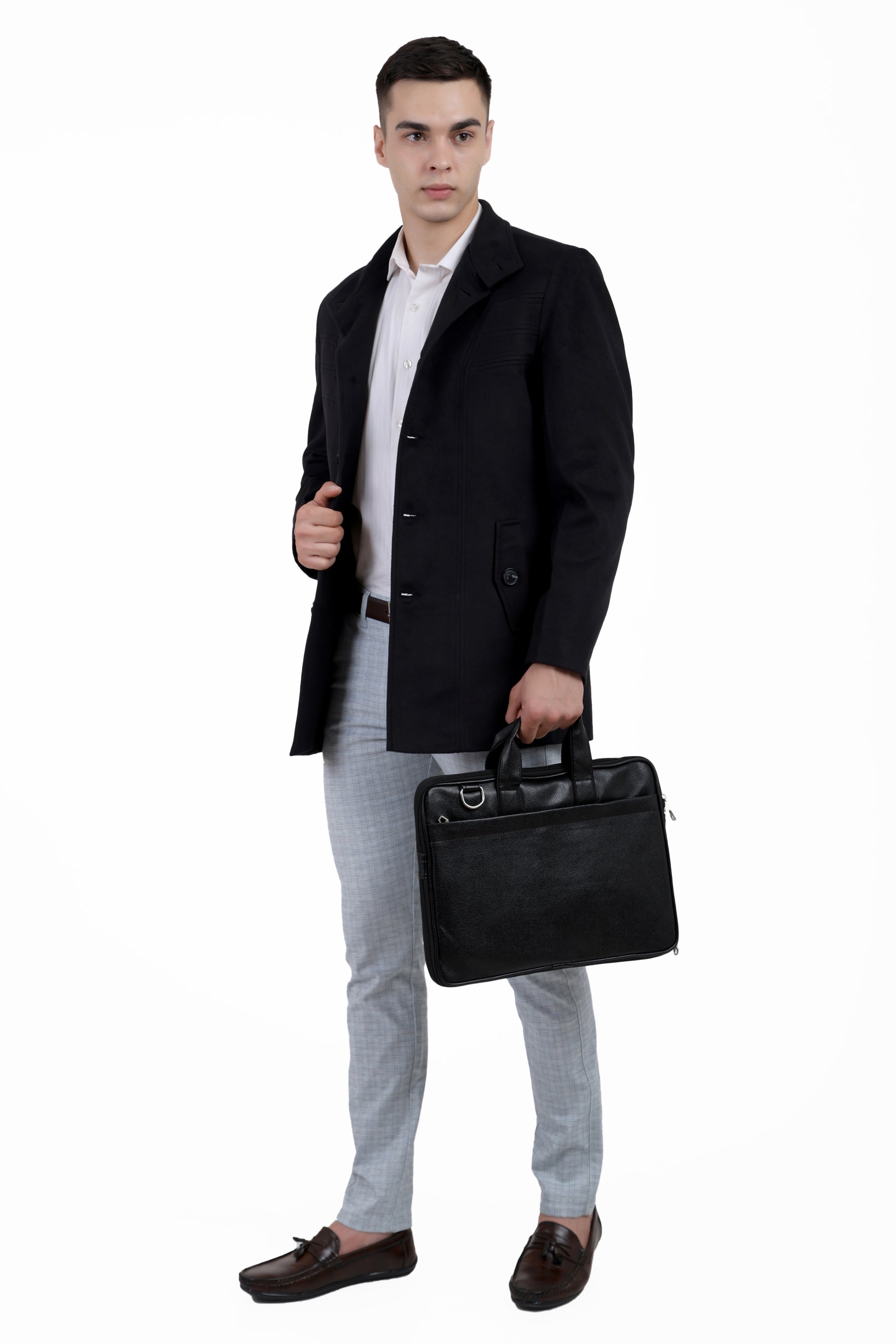 Men's Semi Long Coat in Tweed Fabric