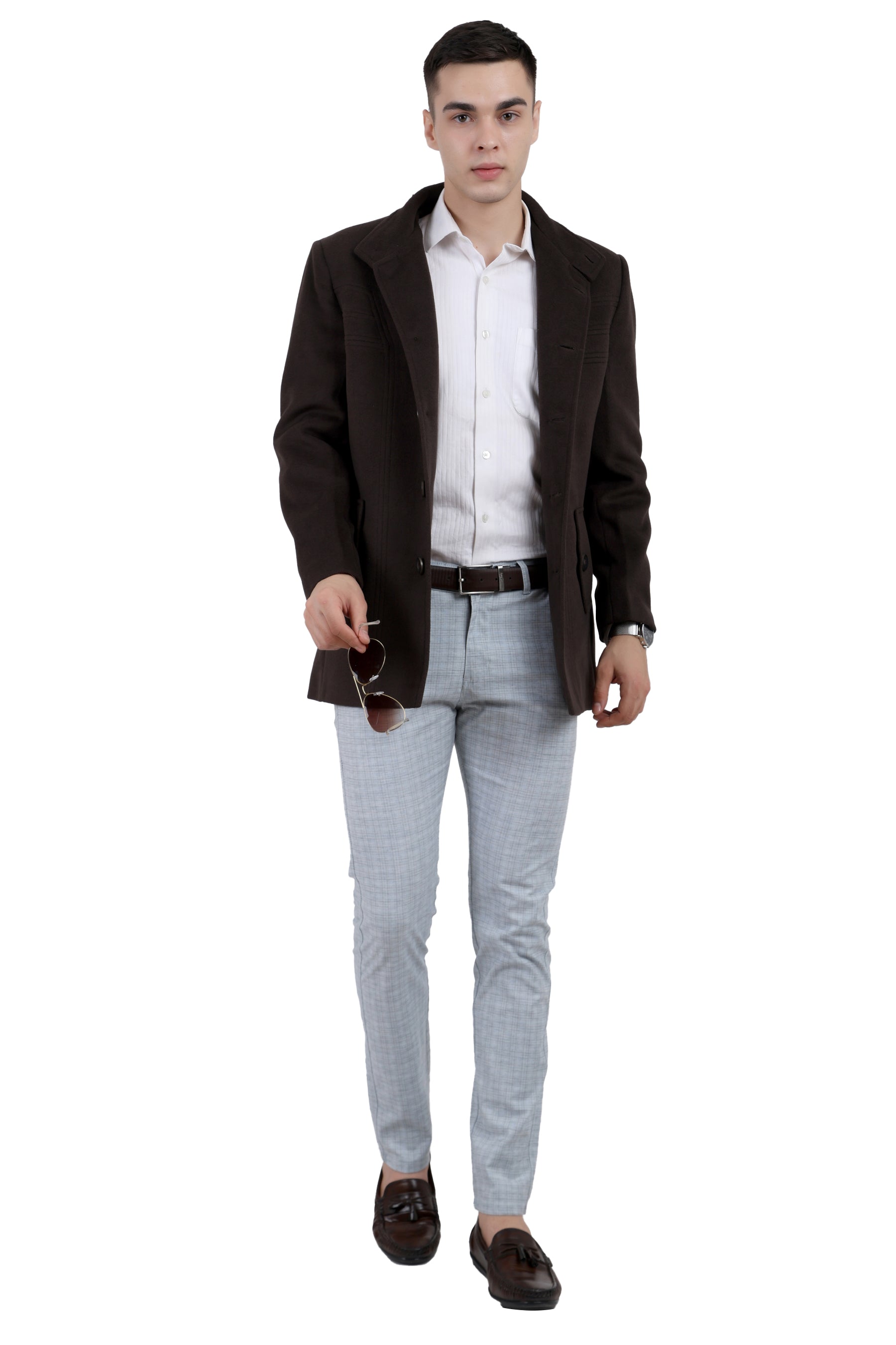Men's Semi Long Coat in Tweed Fabric