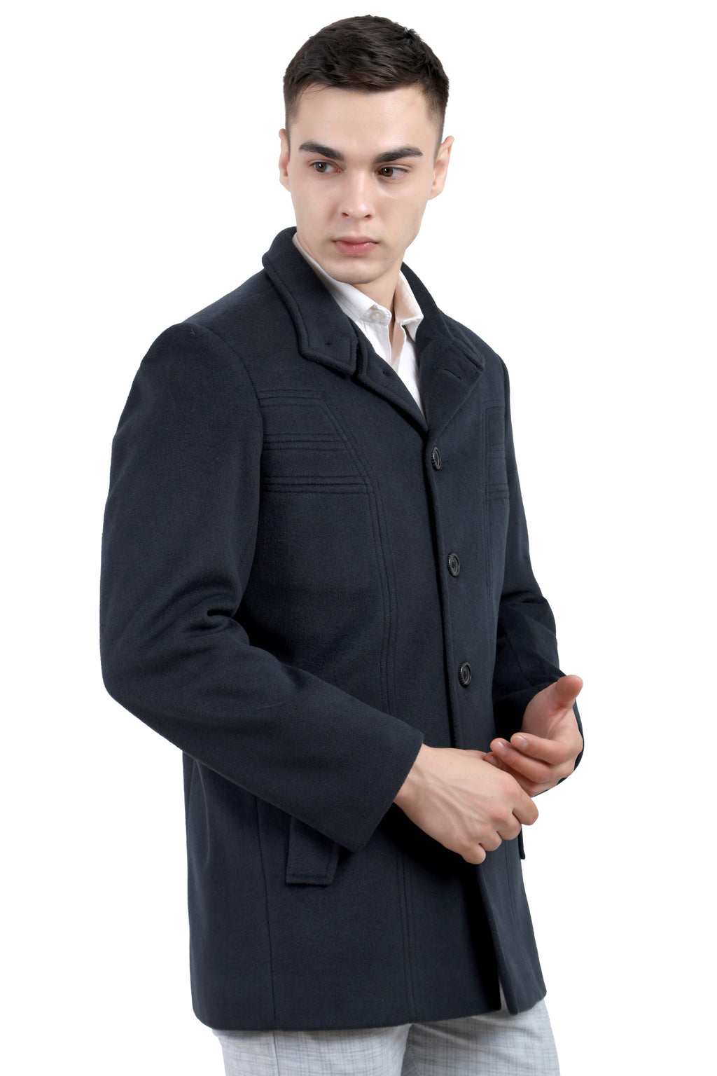 Men's Semi Long Coat in Tweed Fabric
