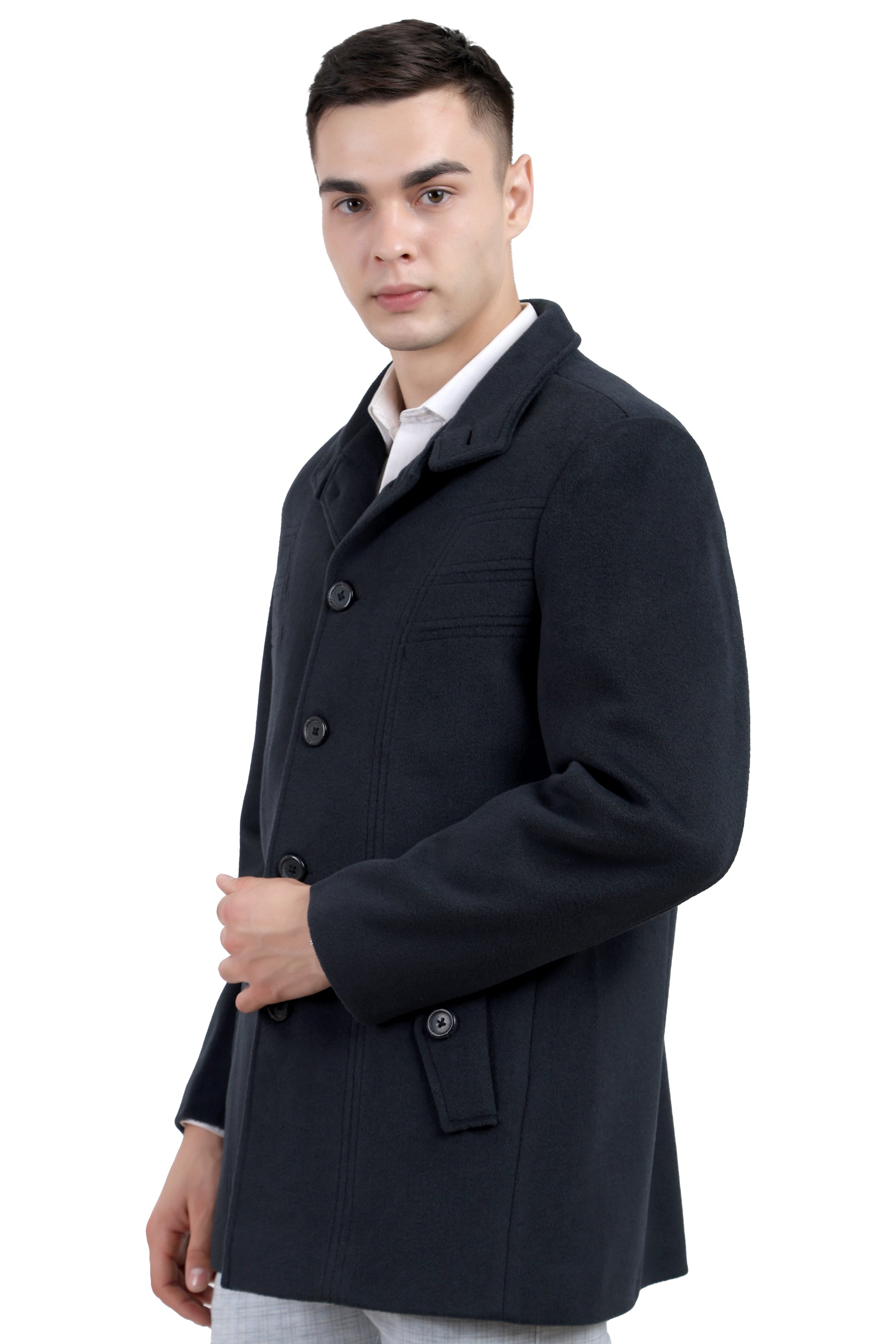 Men's Semi Long Coat in Tweed Fabric