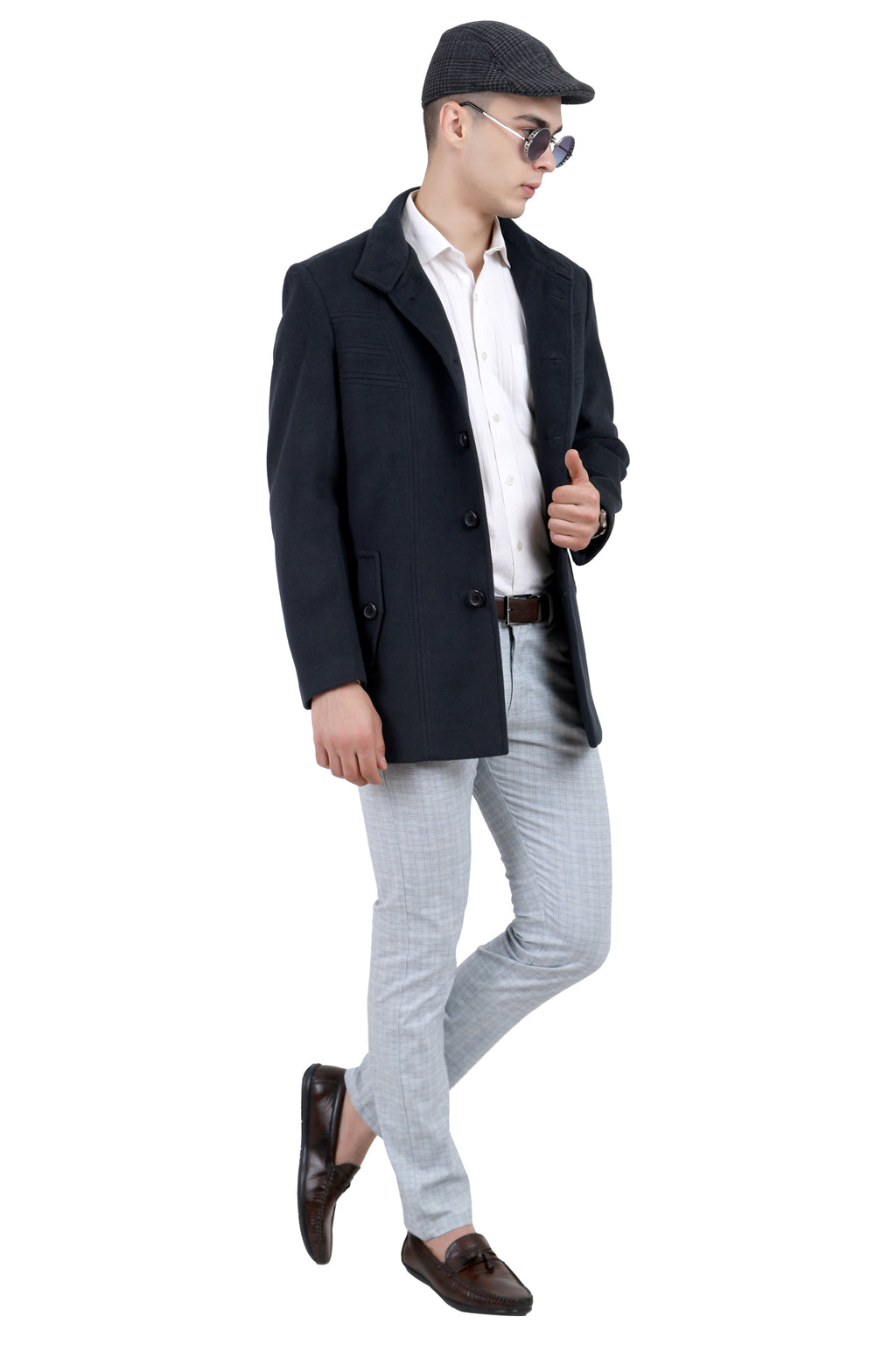 Men's Semi Long Coat in Tweed Fabric