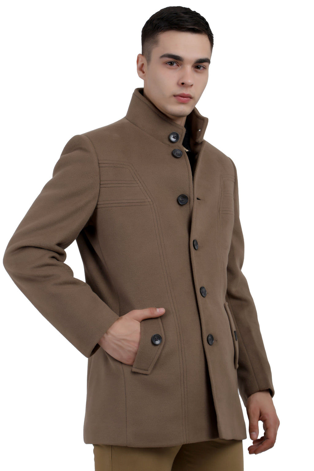 Men's Semi Long Coat in Tweed Fabric