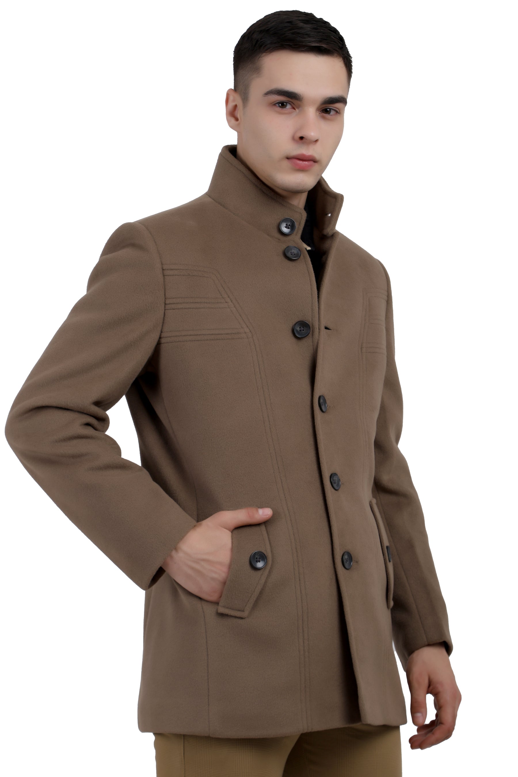 Men's Semi Long Coat in Tweed Fabric