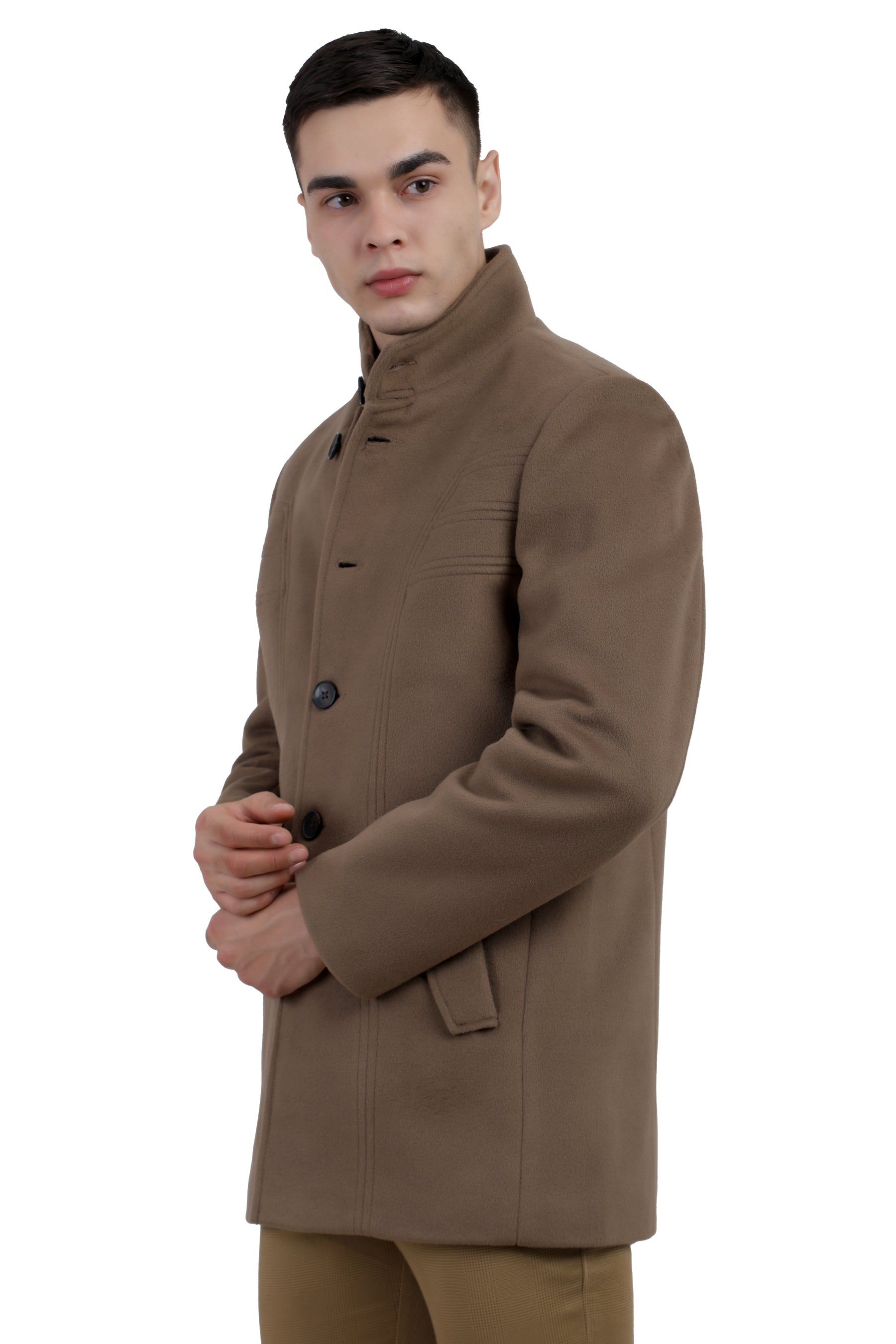 Men's Semi Long Coat in Tweed Fabric