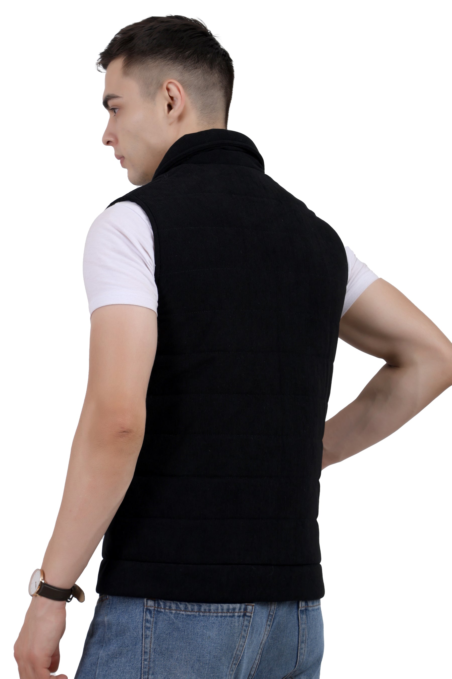 Men's Quilted Sleeveless Jacket in Corduroy Fabric