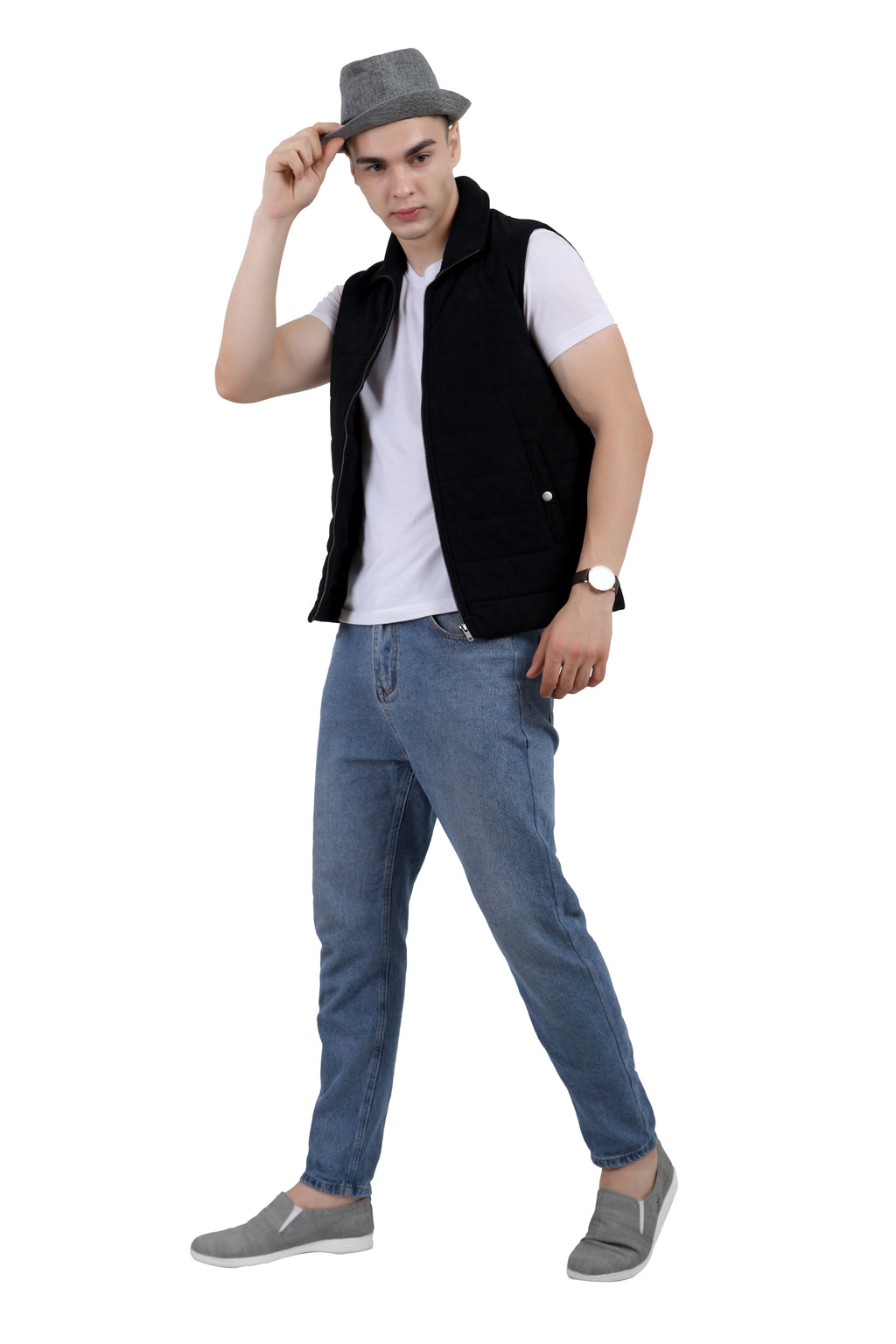 Men's Quilted Sleeveless Jacket in Corduroy Fabric