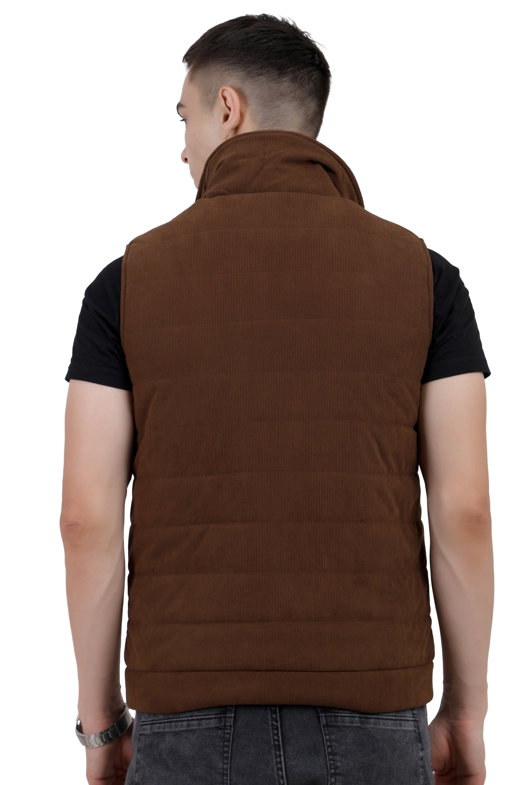 Men's Quilted Sleeveless Jacket in Corduroy Fabric