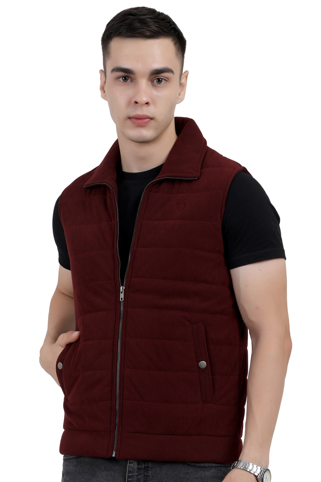 Men's Quilted Sleeveless Jacket in Corduroy Fabric