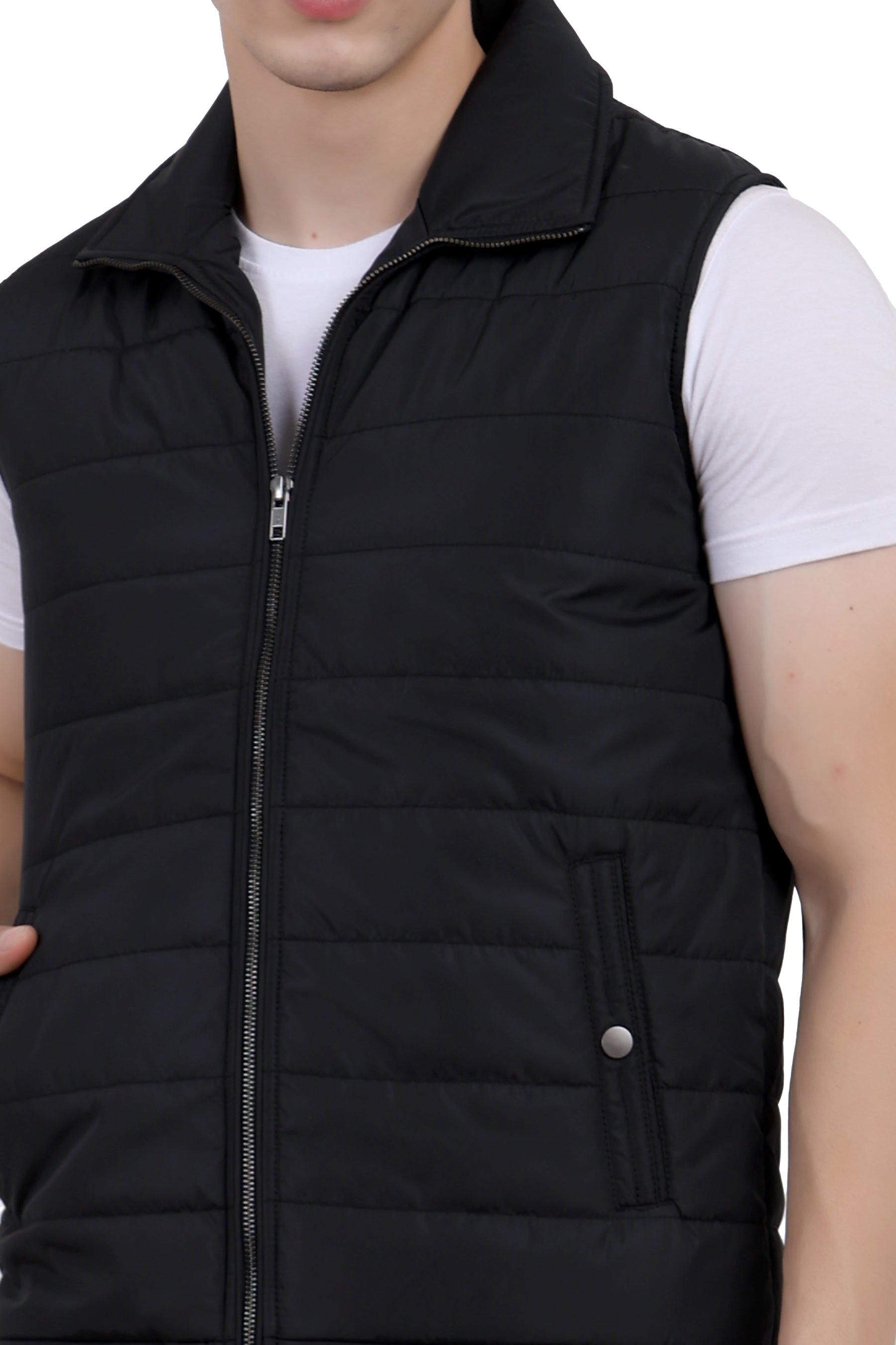 Men's Quilted Sleeveless Jacket in Poly Twill Fabric
