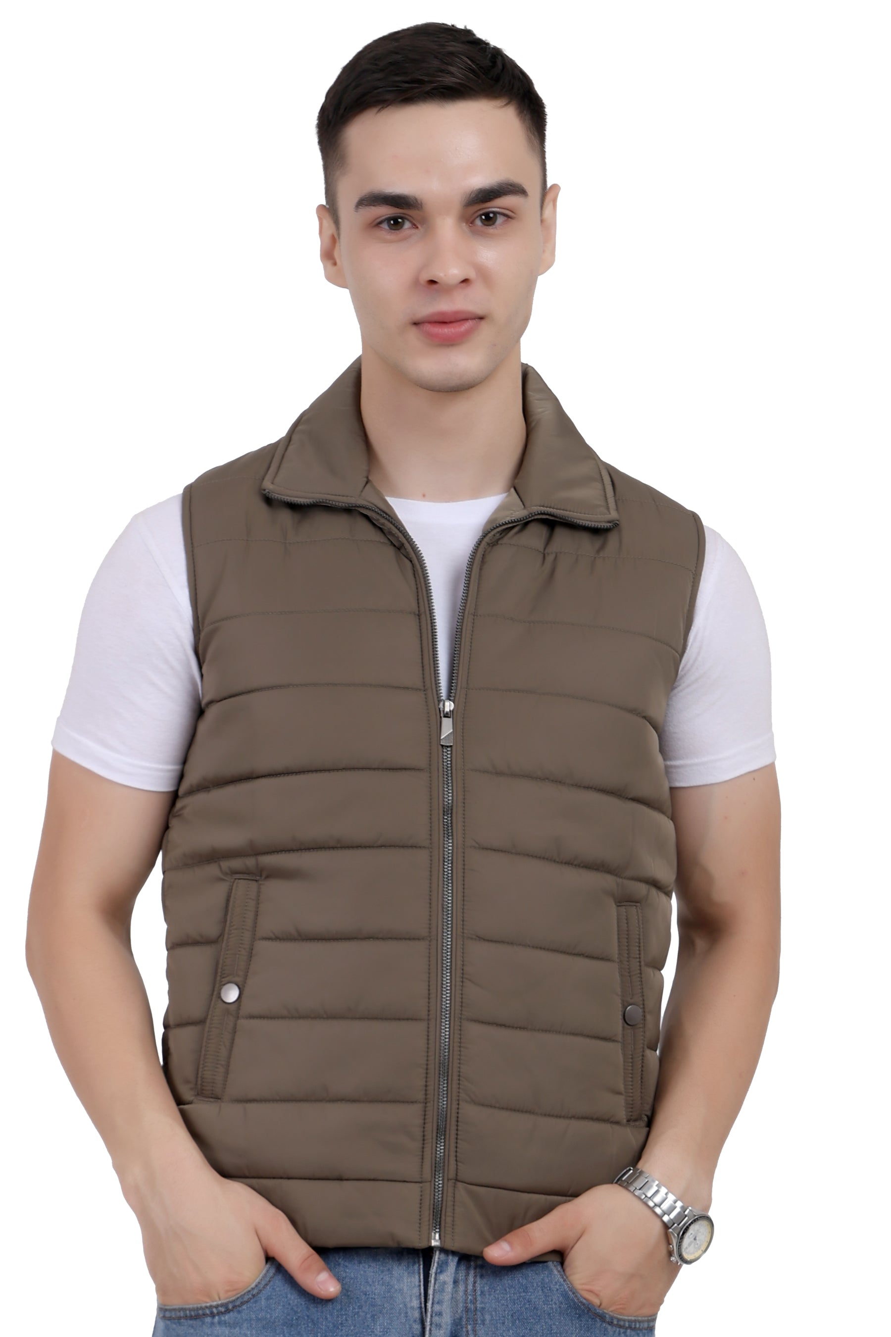 Men's Quilted Sleeveless Jacket in Poly Twill Fabric