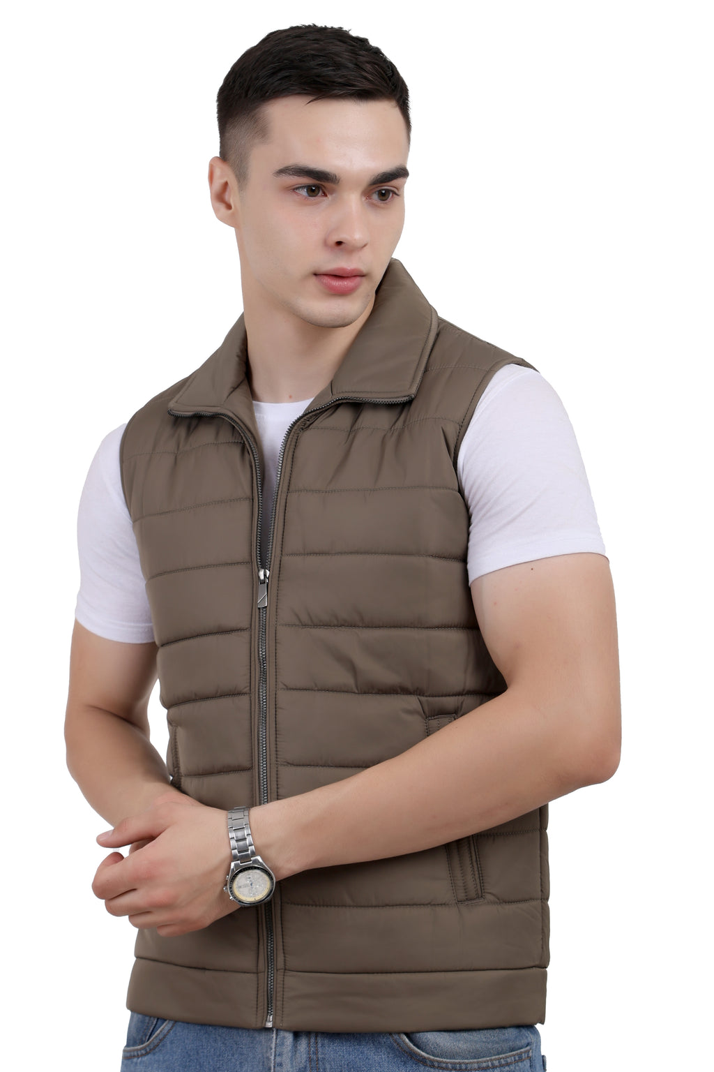 Men's Quilted Sleeveless Jacket in Poly Twill Fabric