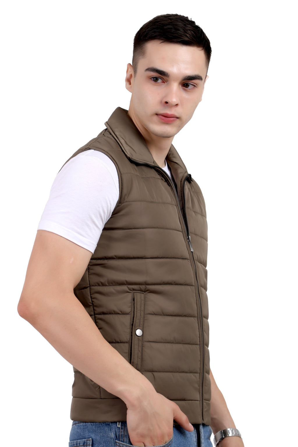 Men's Quilted Sleeveless Jacket in Poly Twill Fabric