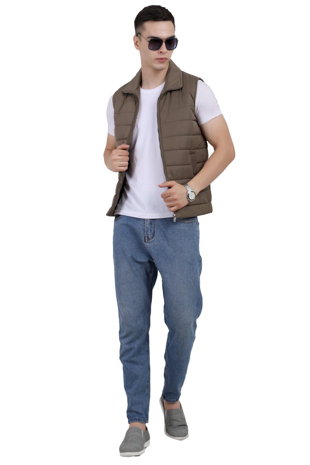 Men's Quilted Sleeveless Jacket in Poly Twill Fabric